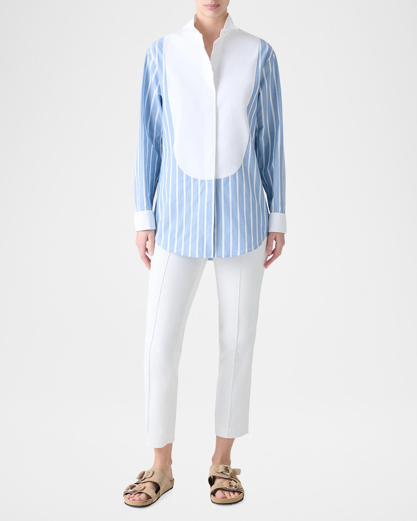 Akris punto Plastron Striped Cotton Fil-A-Fil Shirt | Neiman Marcus