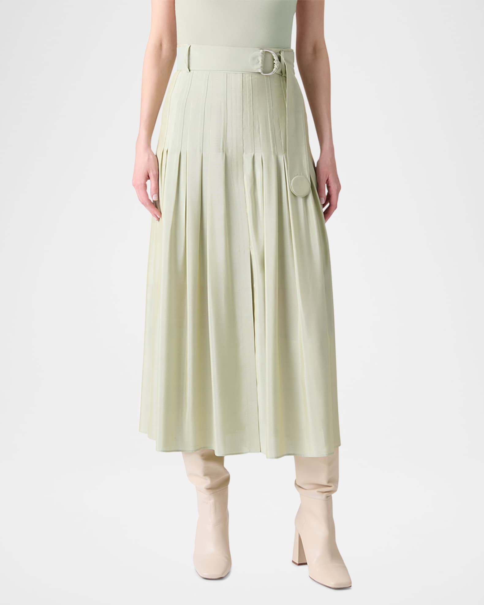 Pleated A-Line Batiste Midi Skirt 1