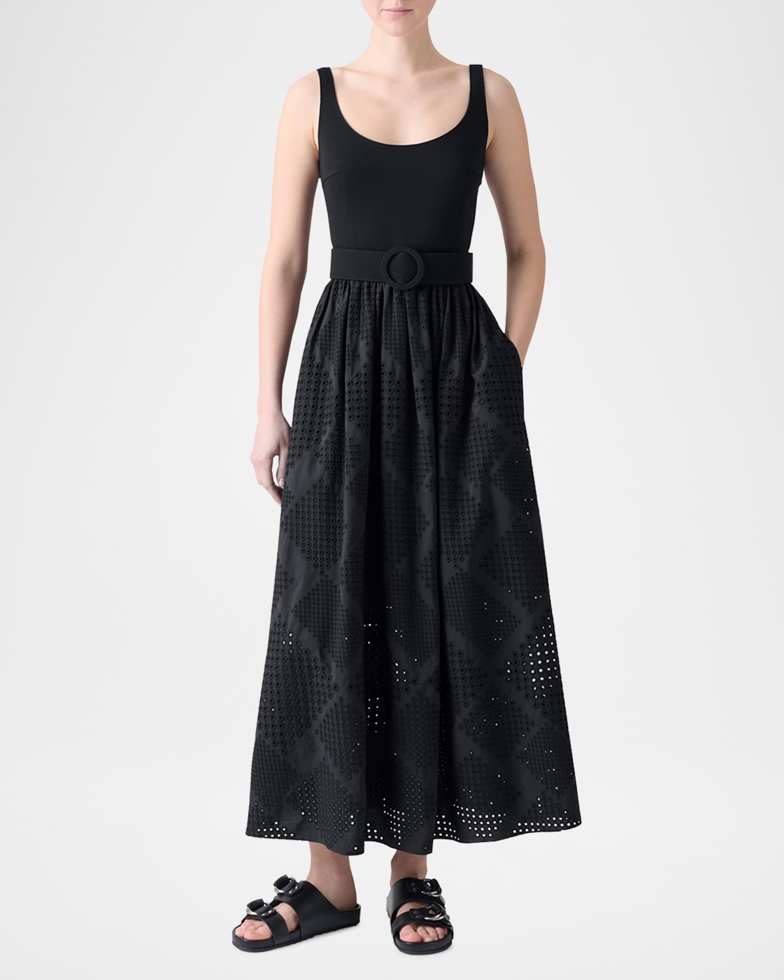 Belted Eyelet-Embroidered Cotton Midi Dress 1