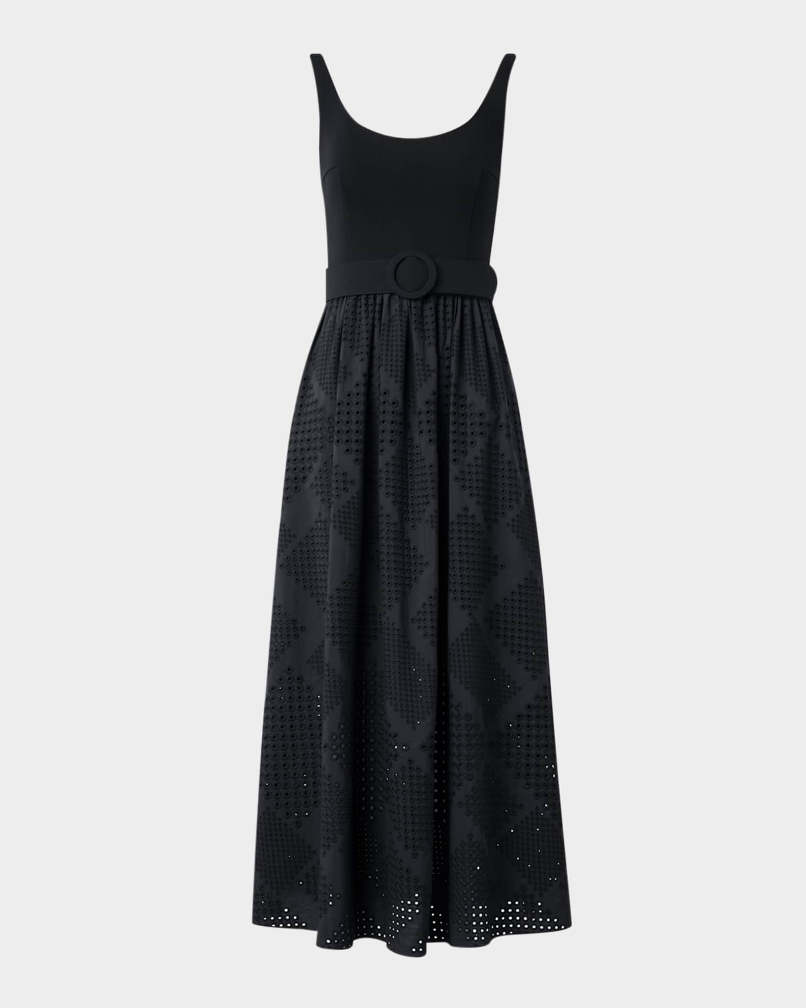 Belted Eyelet-Embroidered Cotton Midi Dress 0