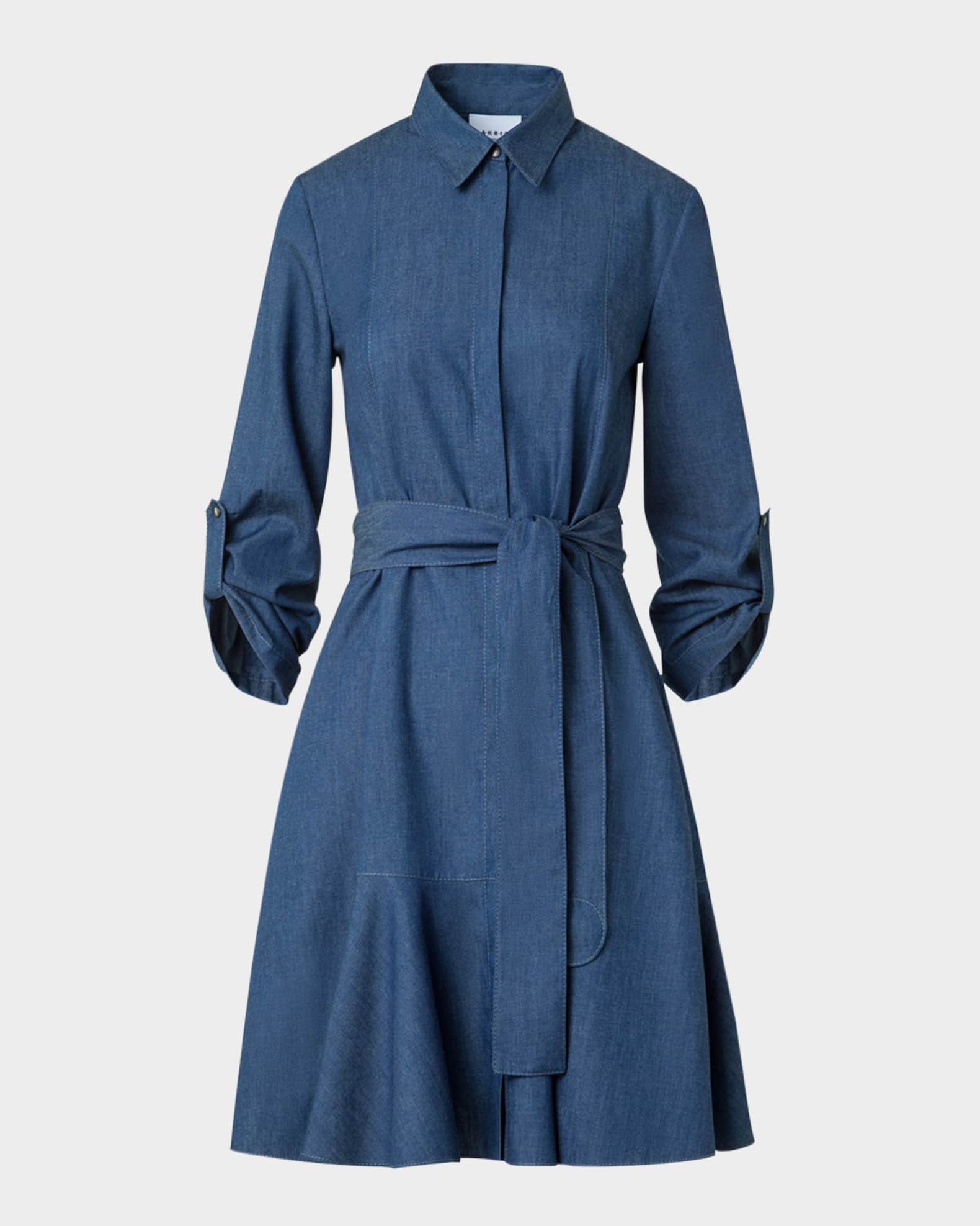 Akris punto Tie-Waist Cotton Denim Shirtdress | Neiman Marcus
