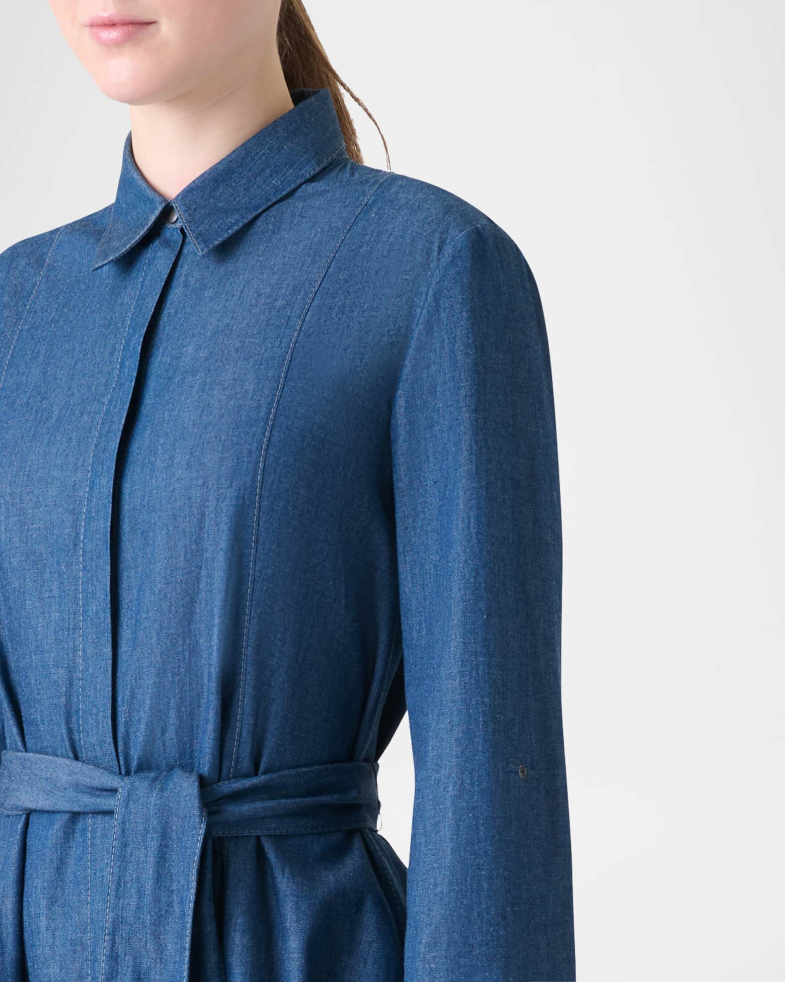 ACEWIN Tie Waist Button Front Denim Shirt Dress (Size S-M) 703270