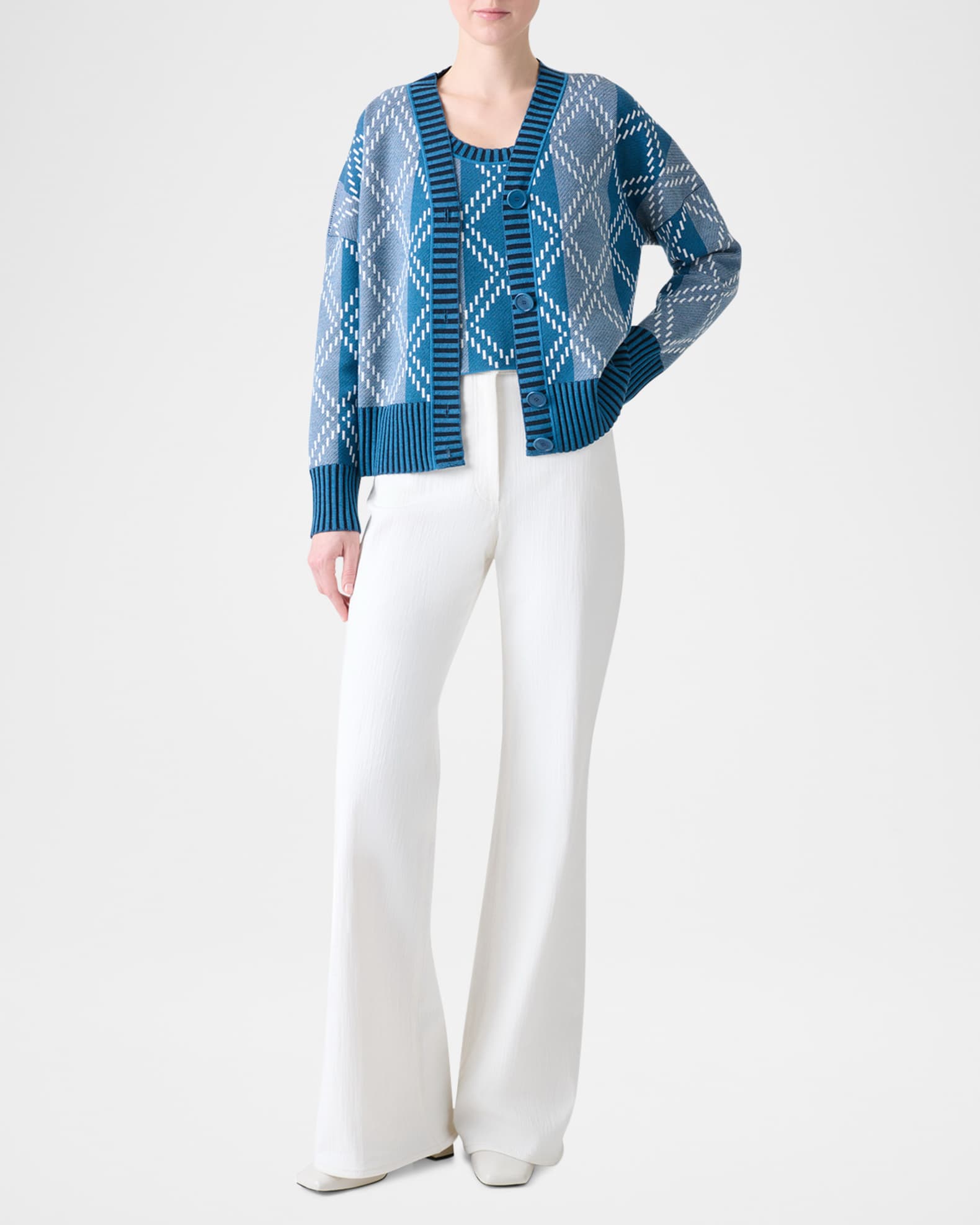 Akris punto Striped Diamond Jacquard Knit Cardigan | Neiman Marcus