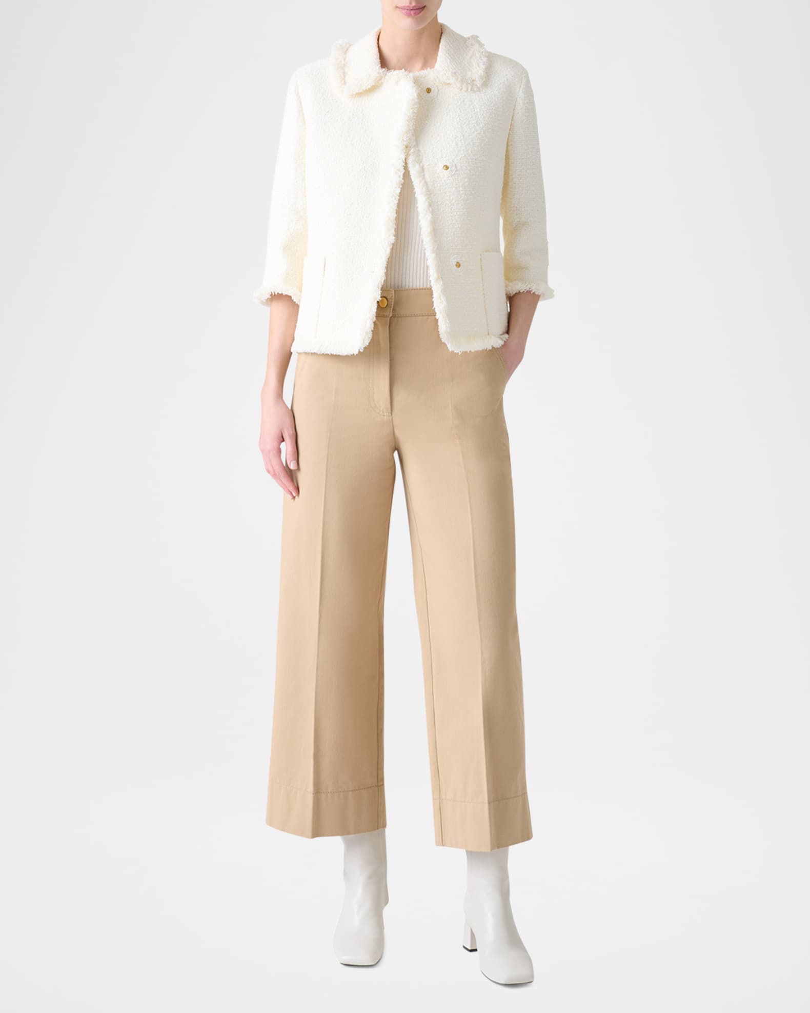 Bracelet-Sleeve Fringed Boucle Tweed Jacket  1