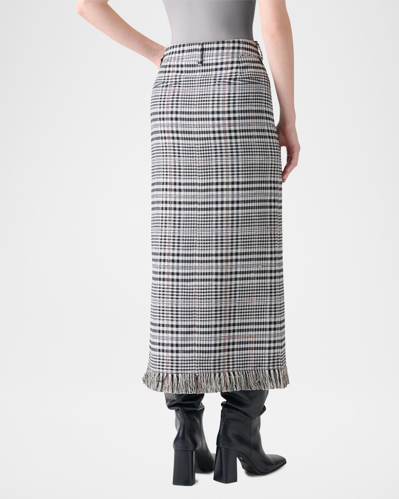Akris punto Fringed Check Cotton-Blend Midi Skirt | Neiman
