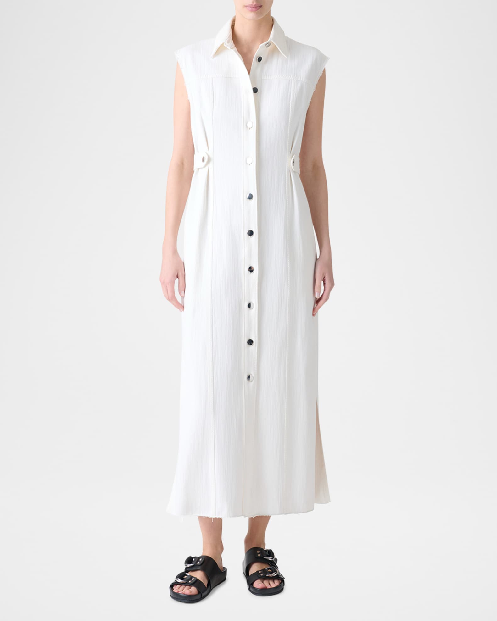 Sleeveless Cotton-Stretch Denim Midi Shirtdress 1