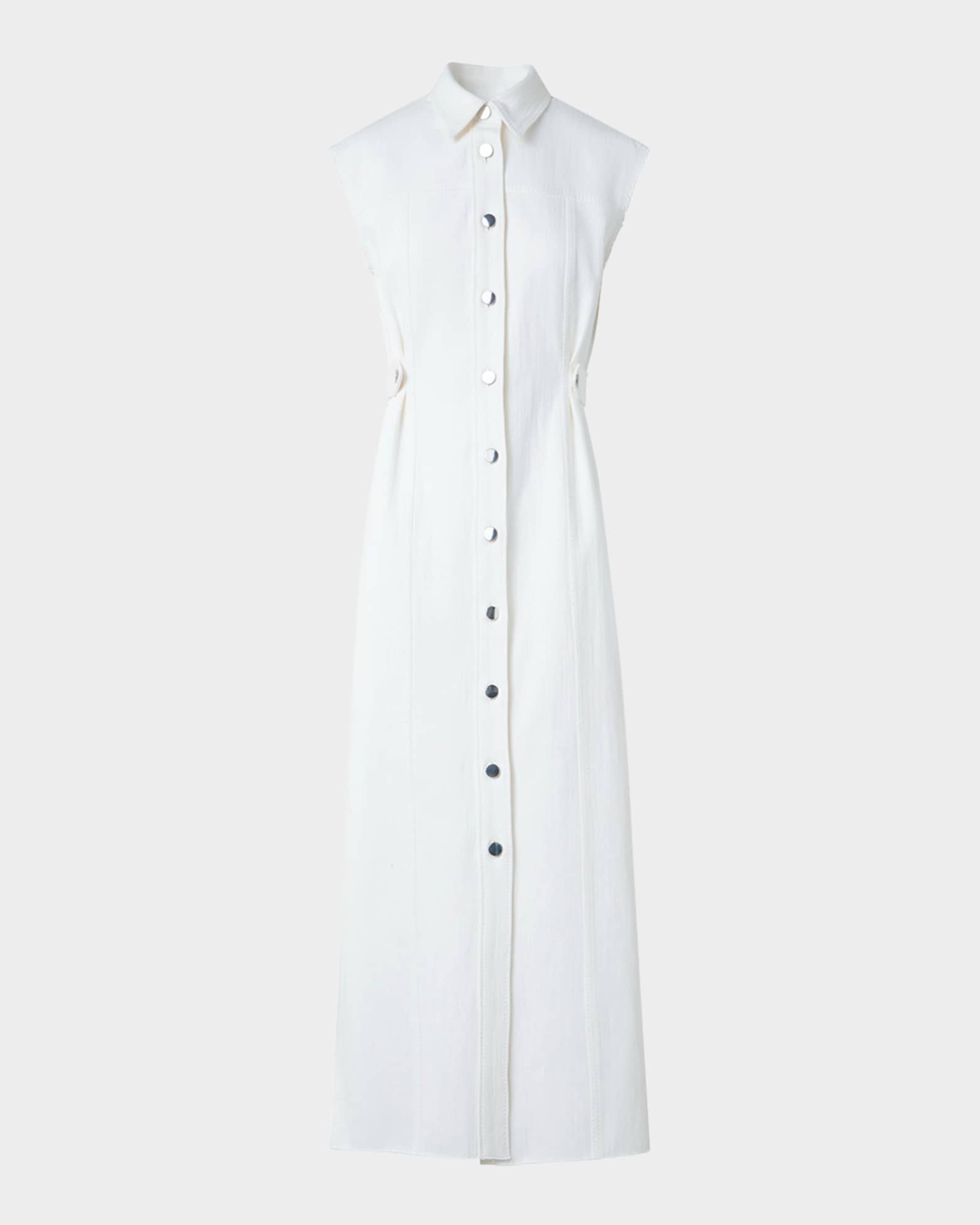 Sleeveless Cotton-Stretch Denim Midi Shirtdress 0