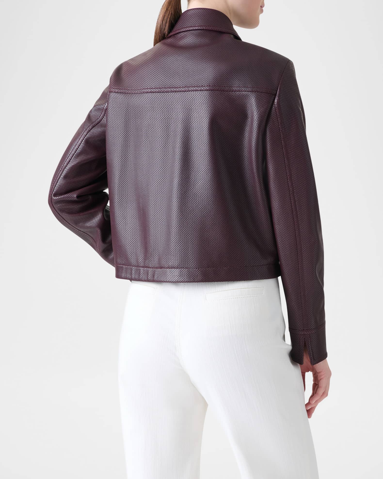 Akris punto Zip-Front Perforated Leather Jacket | Neiman Marcus