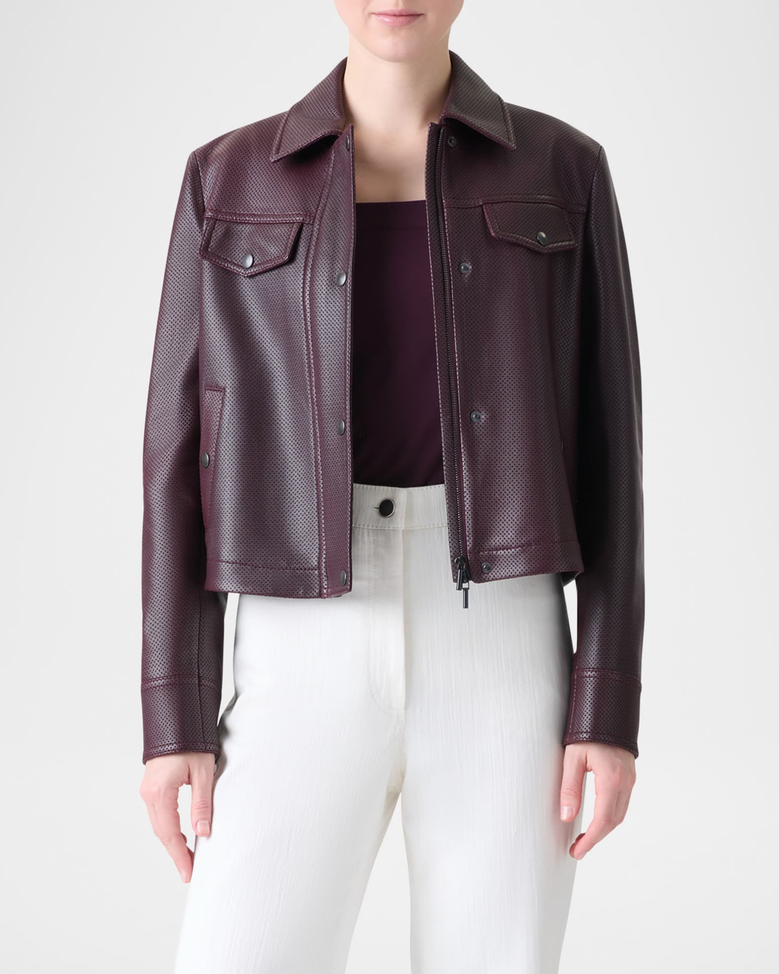 AKRIS puntoレディース レザージャケット $2390 Akris Punto Women's Gray Asymmetric-Zip Suede Leather