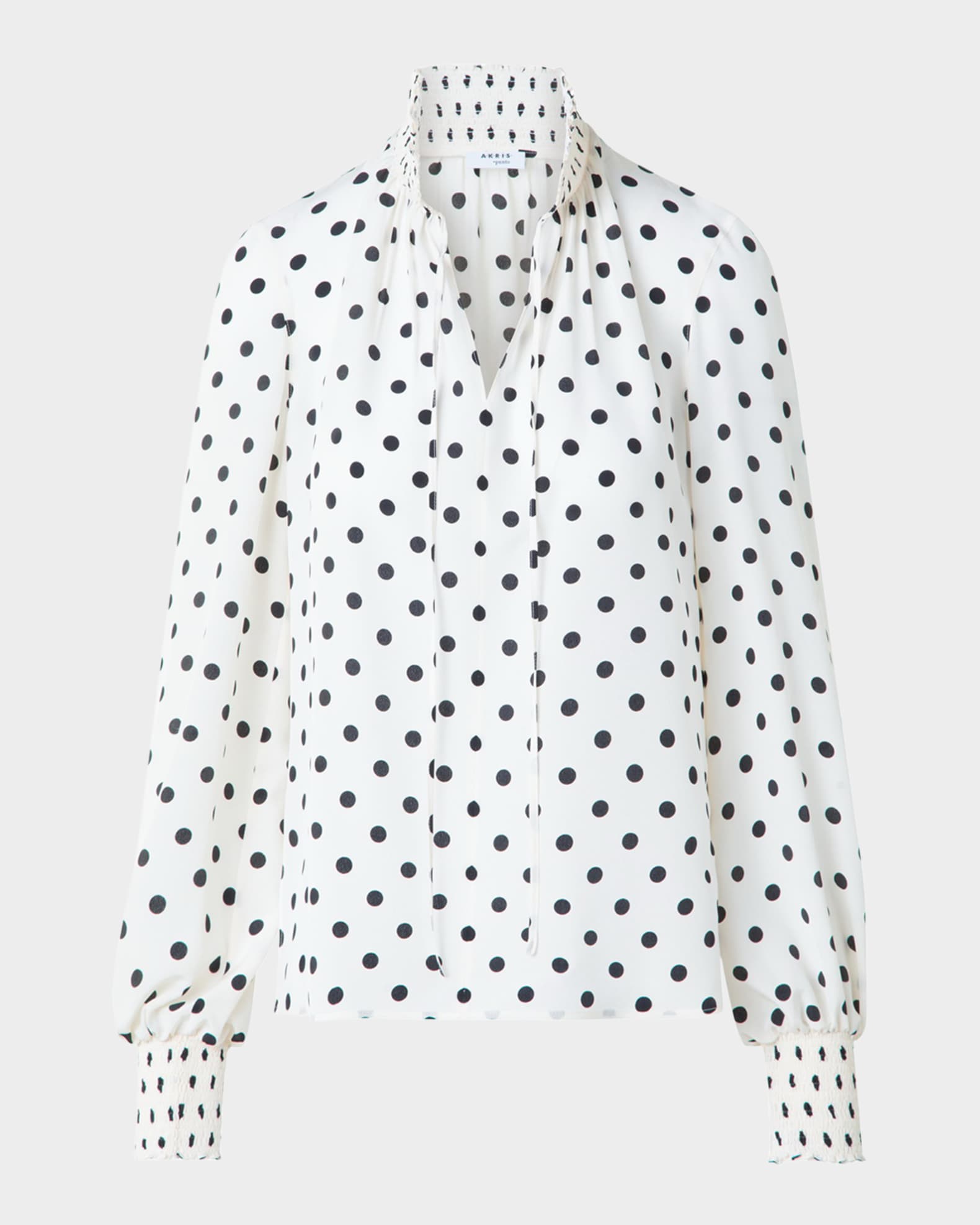 Smocked Polka Dot Silk Crepe De Chine Blouse 0