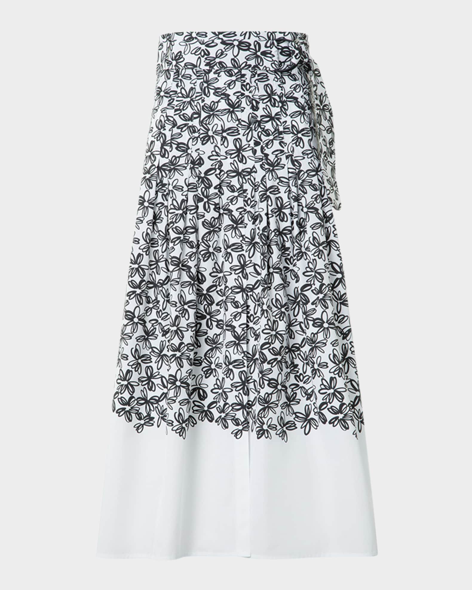 Daisy-Print Cotton Poplin Pleated Midi Skirt With Belt 0