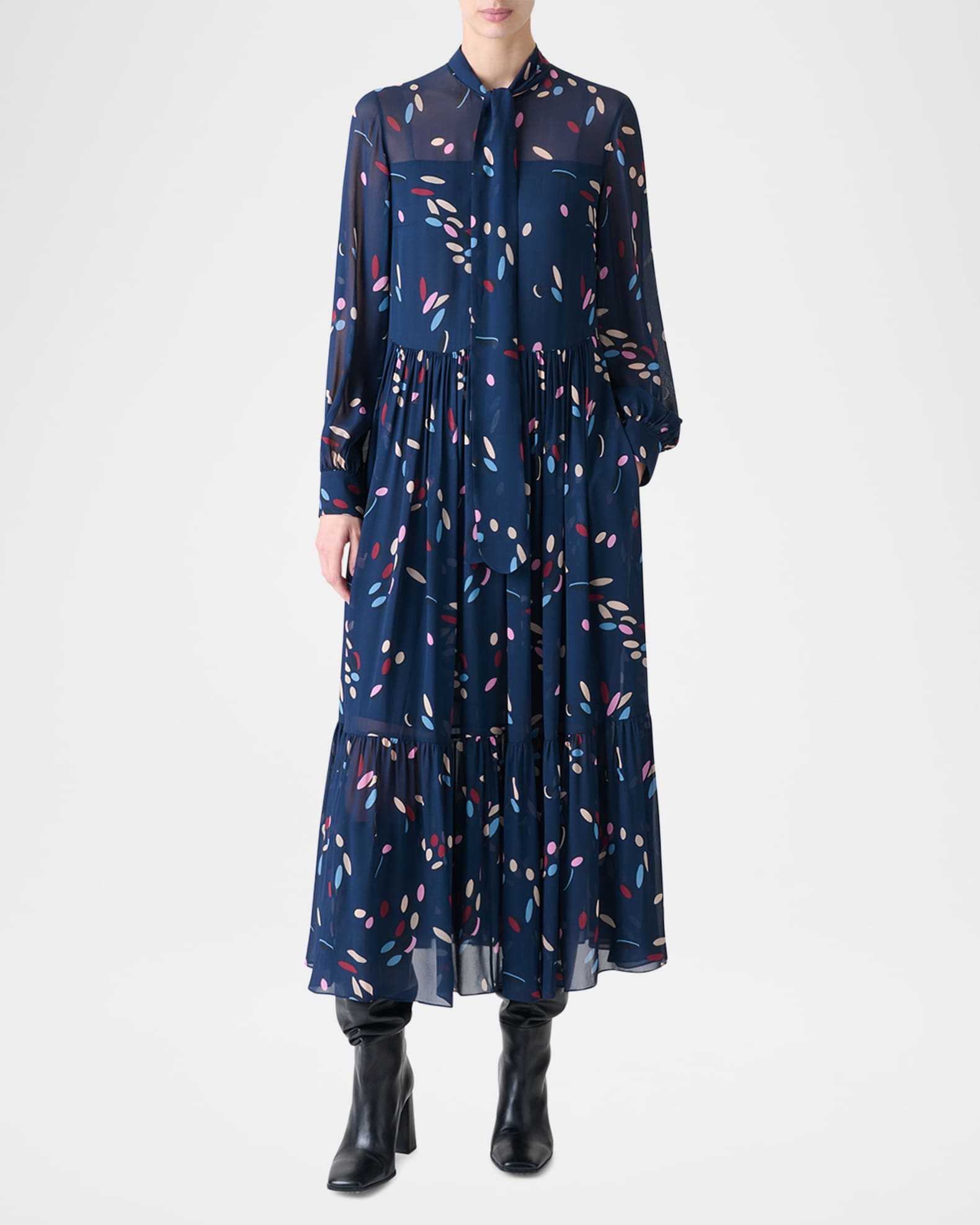 Tiered Dot-Print Viscose Georgette Midi Dress 1