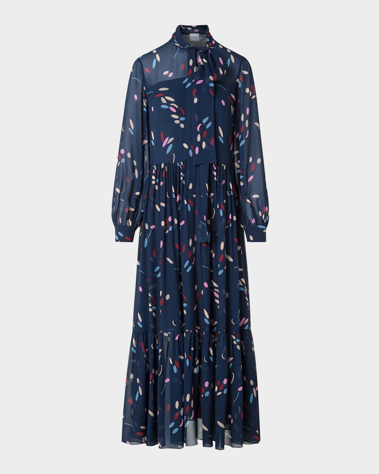 Tiered Dot-Print Viscose Georgette Midi Dress 0