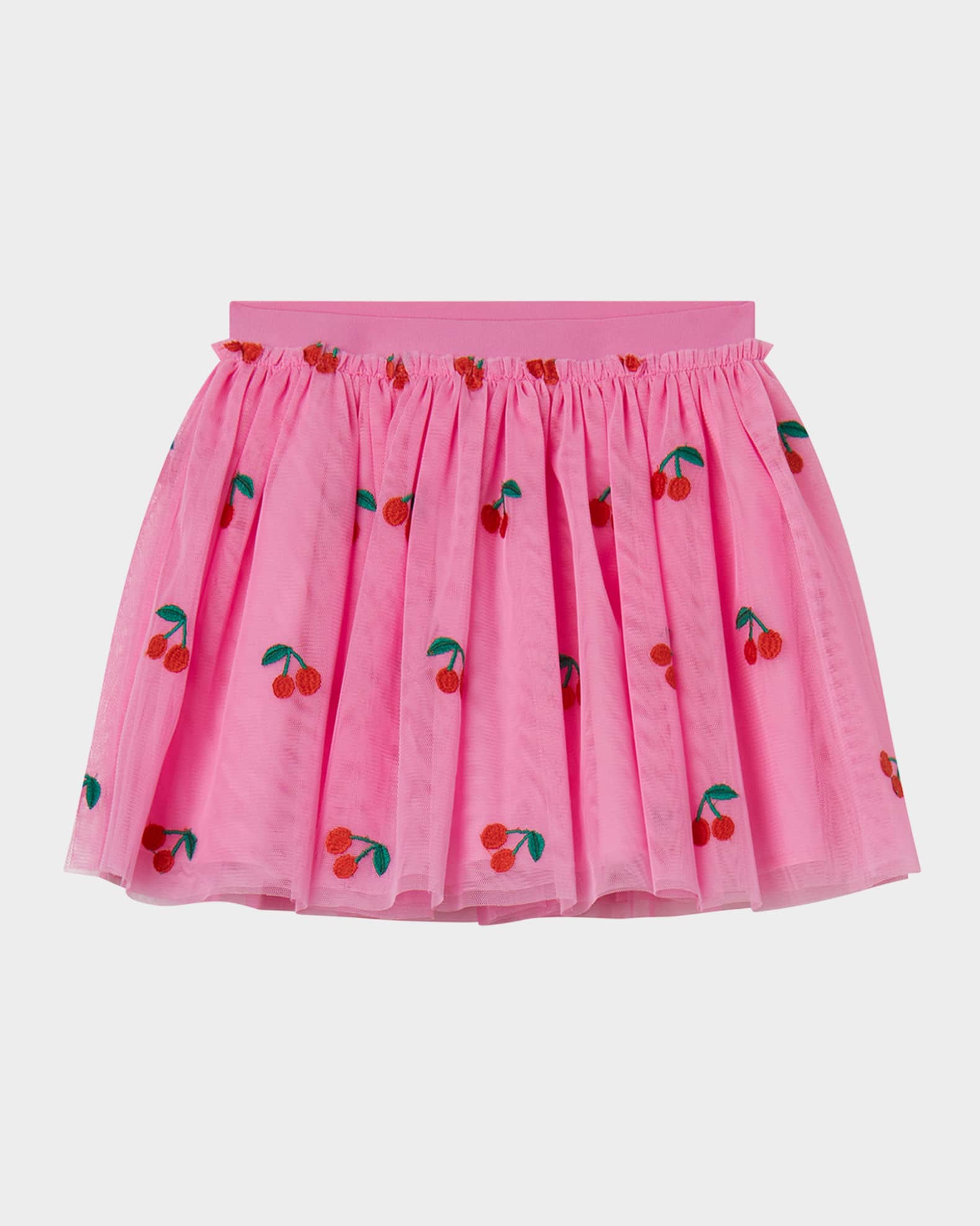 Girl's Cherry-Embroidered Tulle Skirt, Size 4-10 0