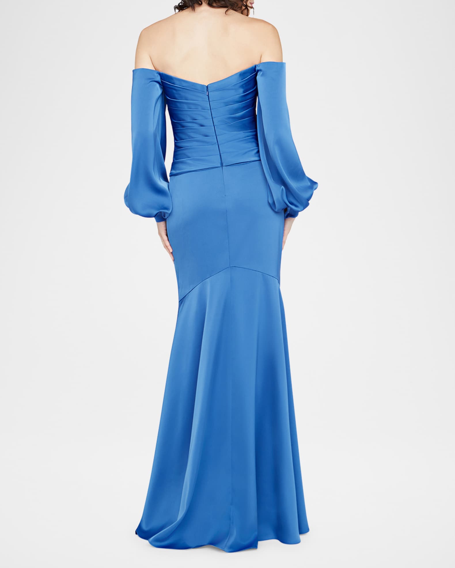 Theia  - 883053 High Neck Long Sleeves Pleated A Line Long Gown main image 0