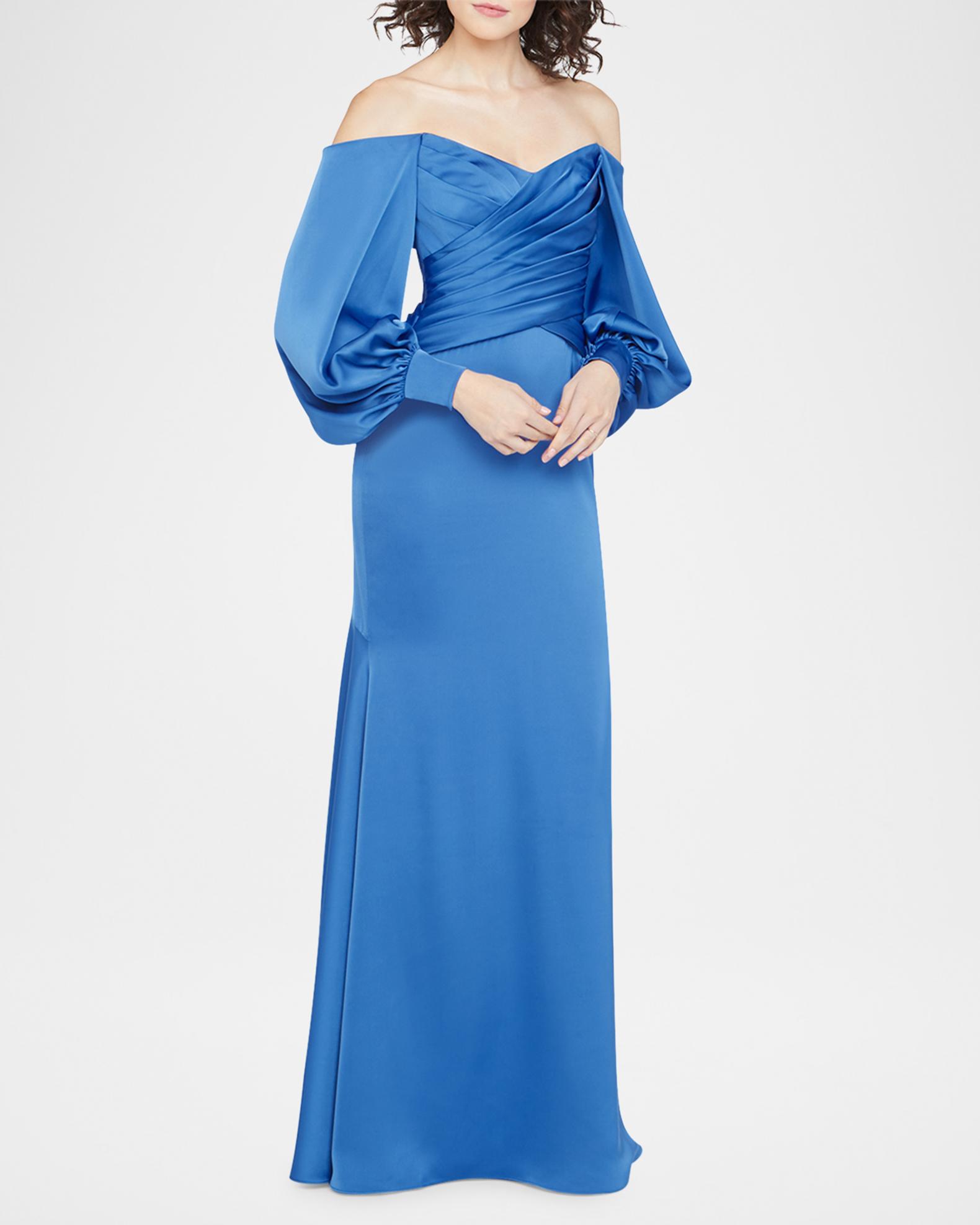 theia gowns & formal dresses Milenia Pleated Off-Shoulder Gown plus size maxi dresses for women