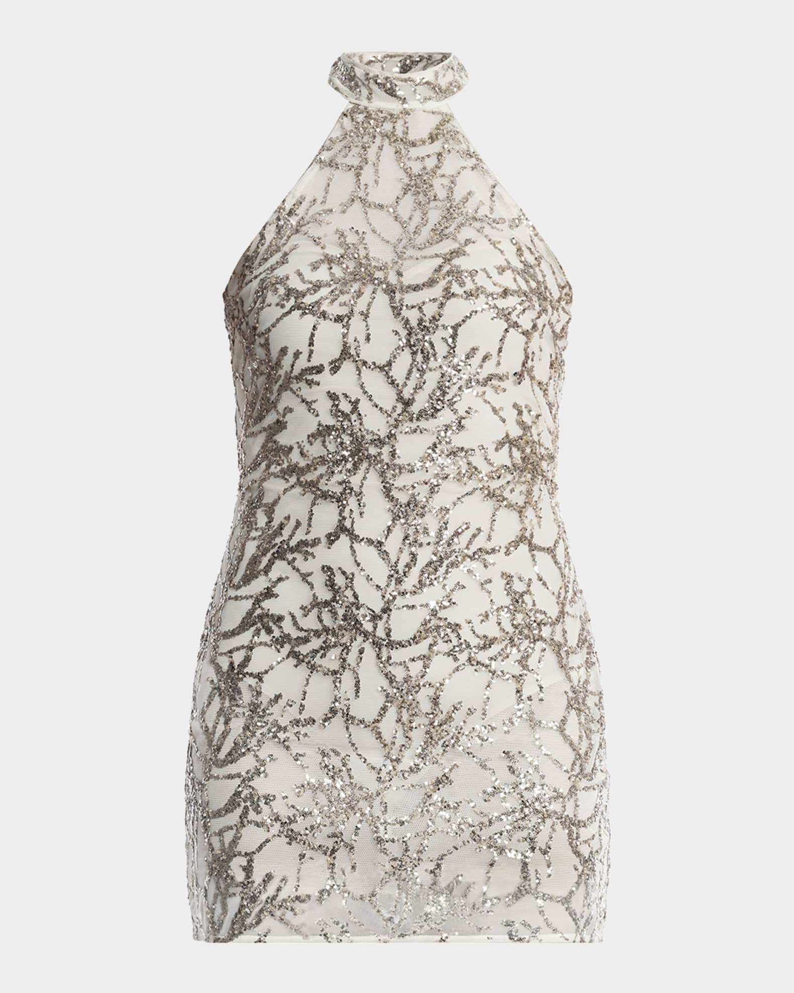 BCBG MAXAZRIA 刺繍&レース HALTER DRESS NWT BCBG Maxazria Black Gold Floral Layered Silk Chiffon