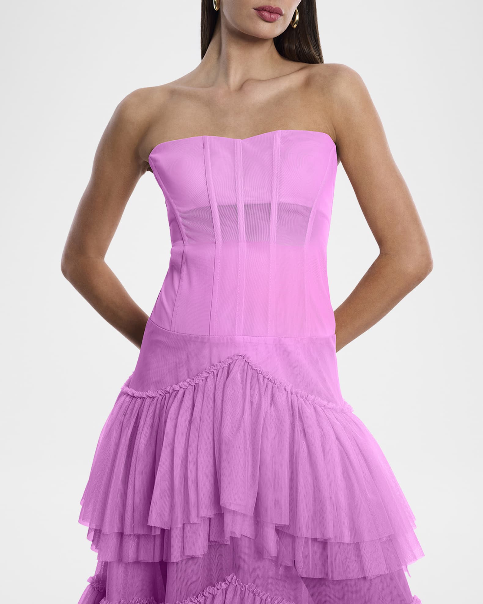 BCBGMAXAZRIA Strapless Ruffle Tiered Corset Gown | Neiman Marcus