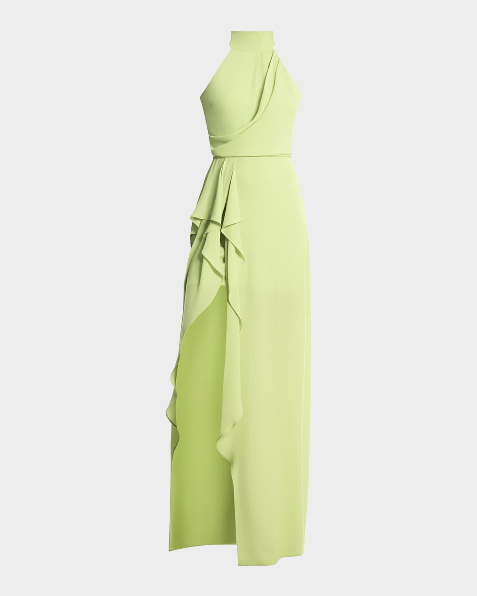Mock-Neck Draped Slit Gown 0