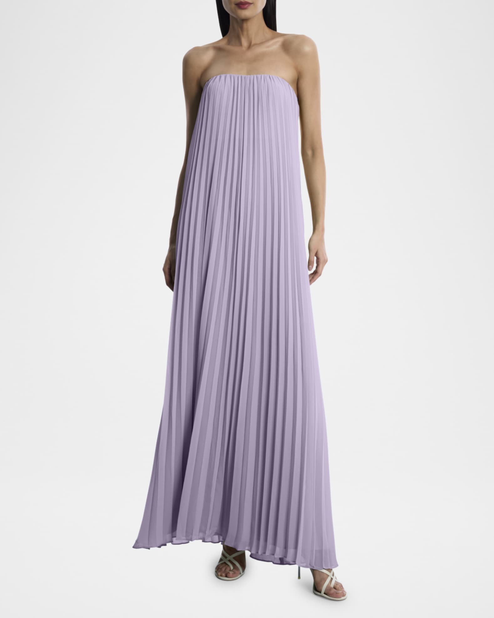BCBGMAXAZRIA Strapless Pleated Chiffon Trapeze Gown | Neiman