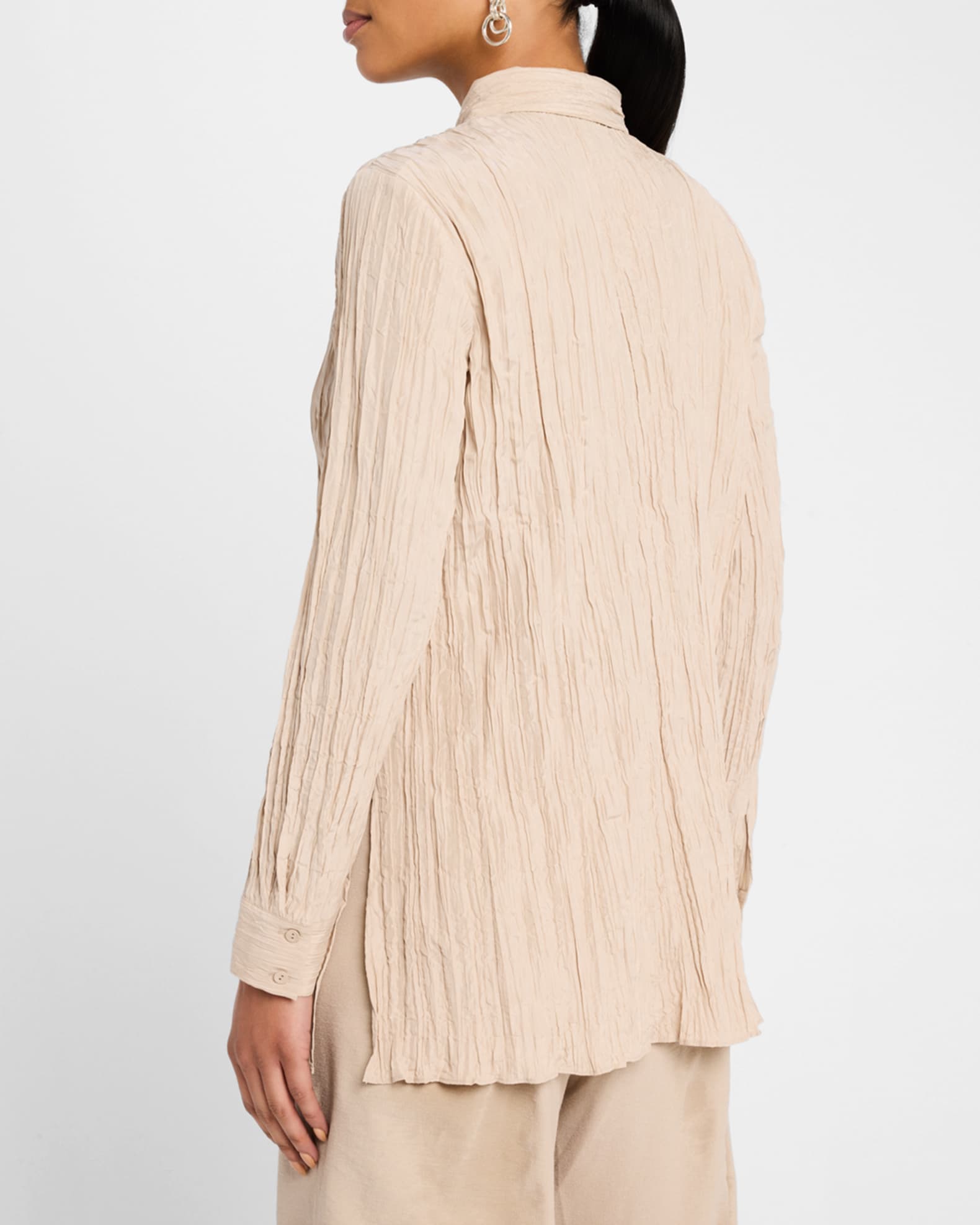 Petite Crinkled Side-Slit Habotai Silk Shirt 1