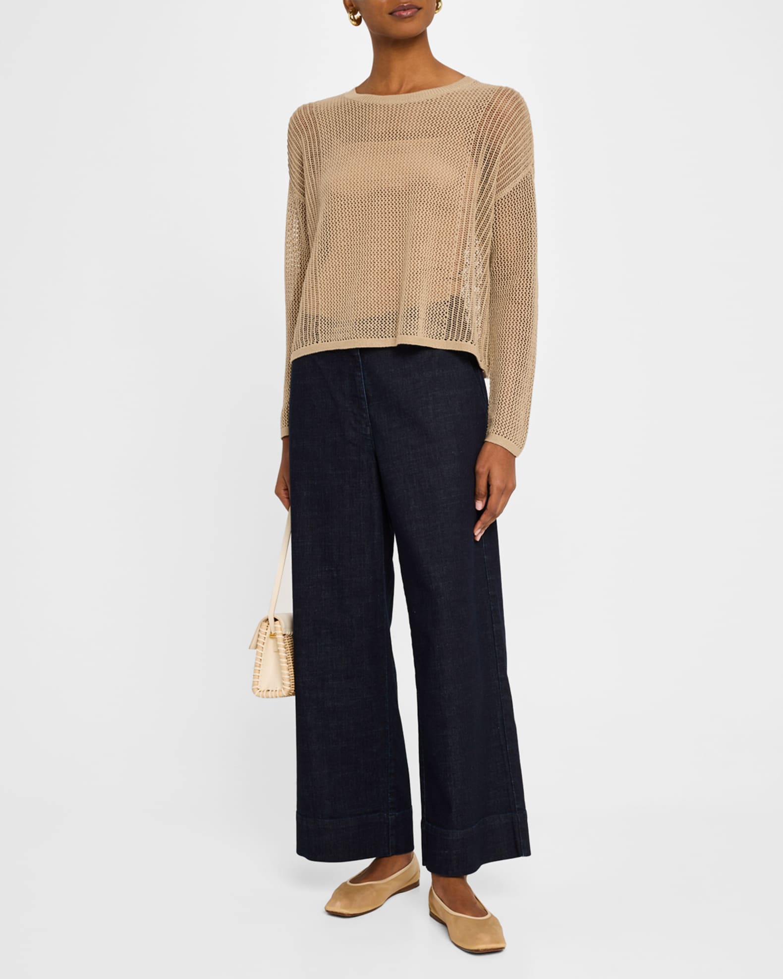 Open-Knit Crewneck Sweater 1