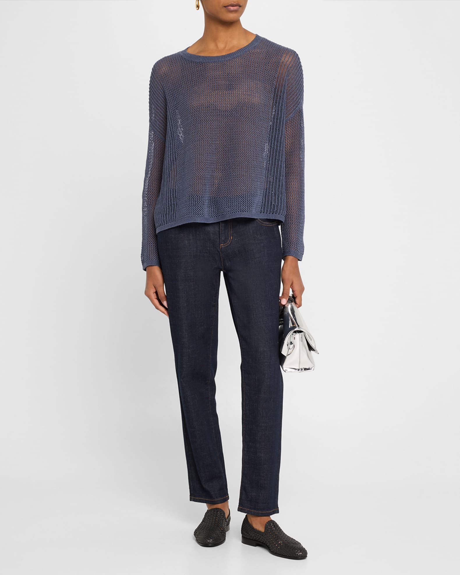Open-Knit Crewneck Sweater 1