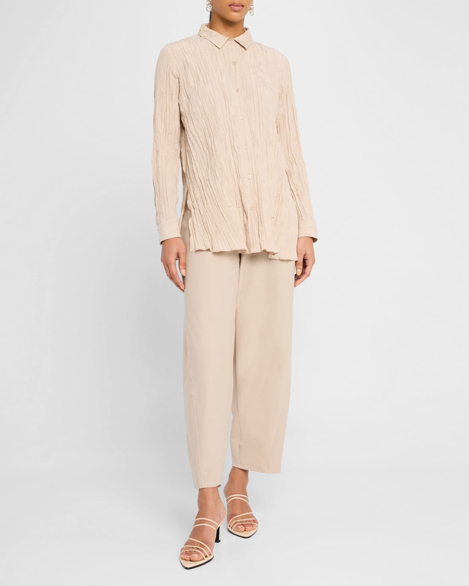 Cropped Washable Stretch Crepe Lantern Pants 1