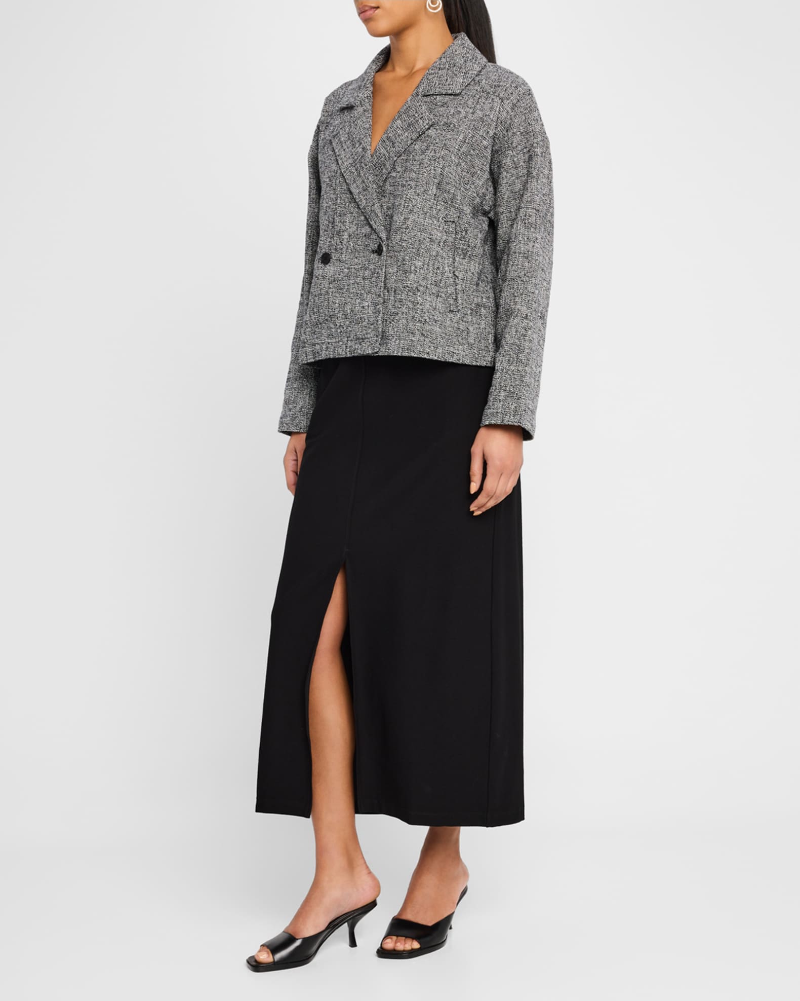 Front-Slit Washable Stretch Crepe Midi Skirt 1