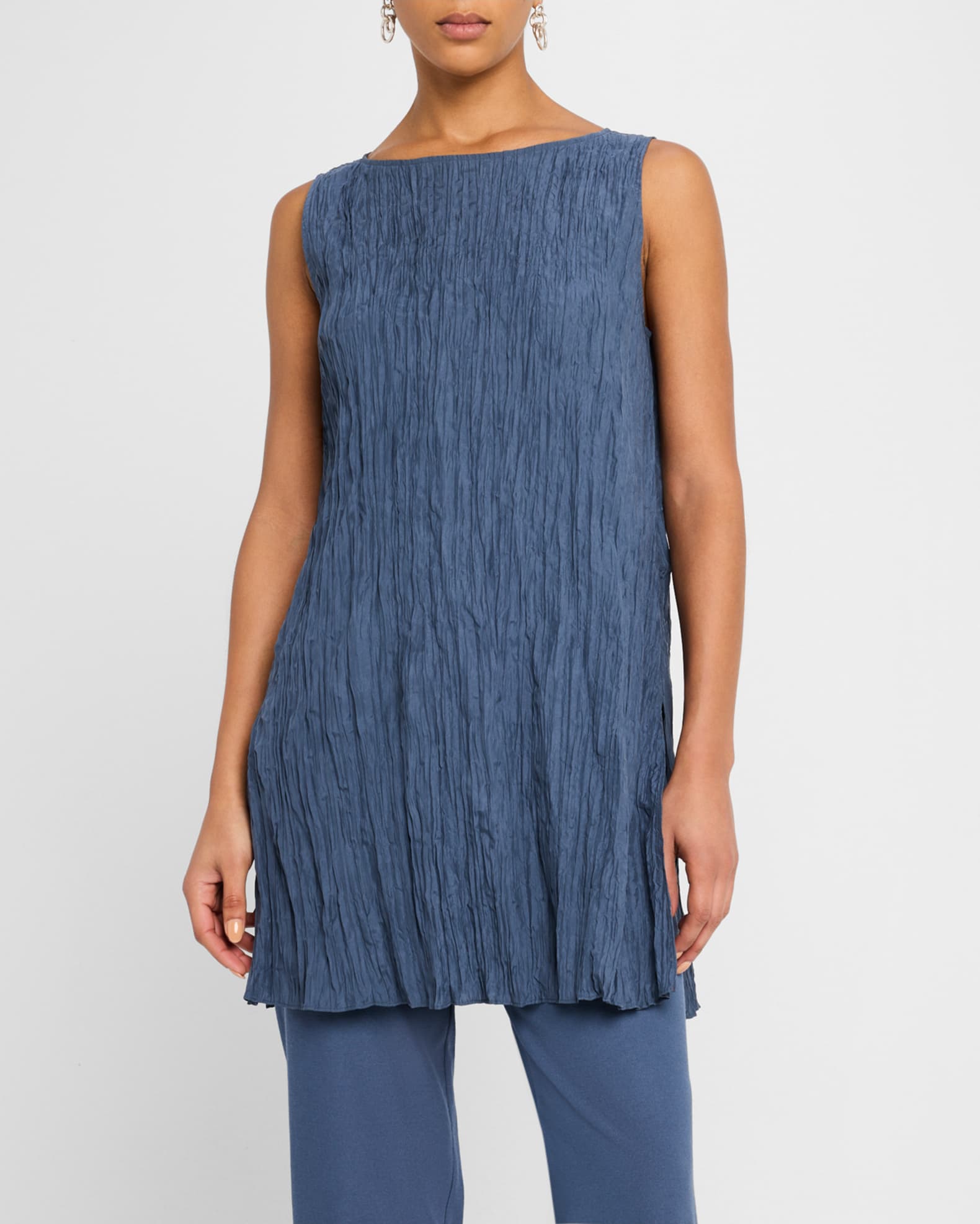 Bateau-Neck Crinkled Silk Habotai Tunic