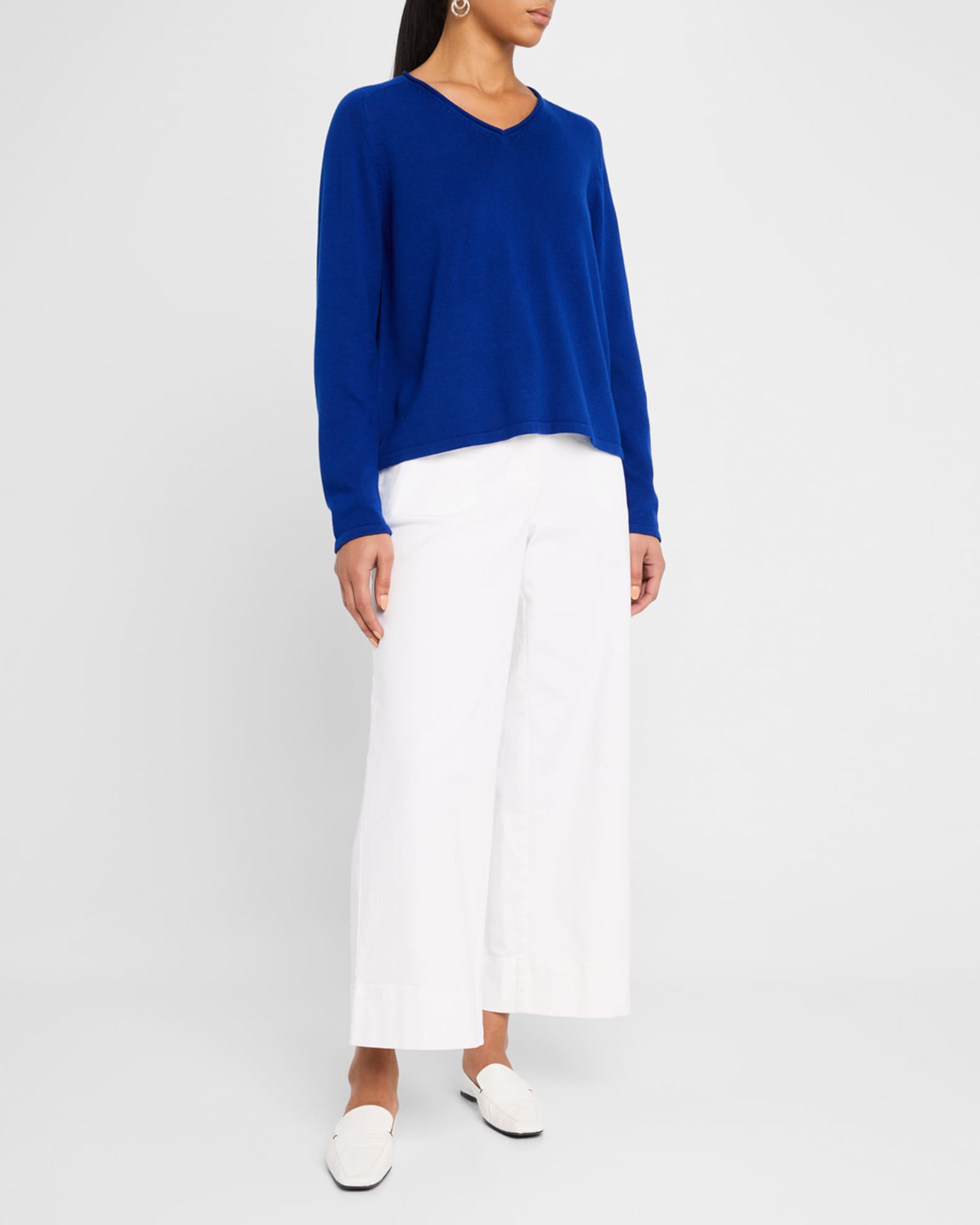 Saddle-Sleeve Cotton Blend Sweater 1