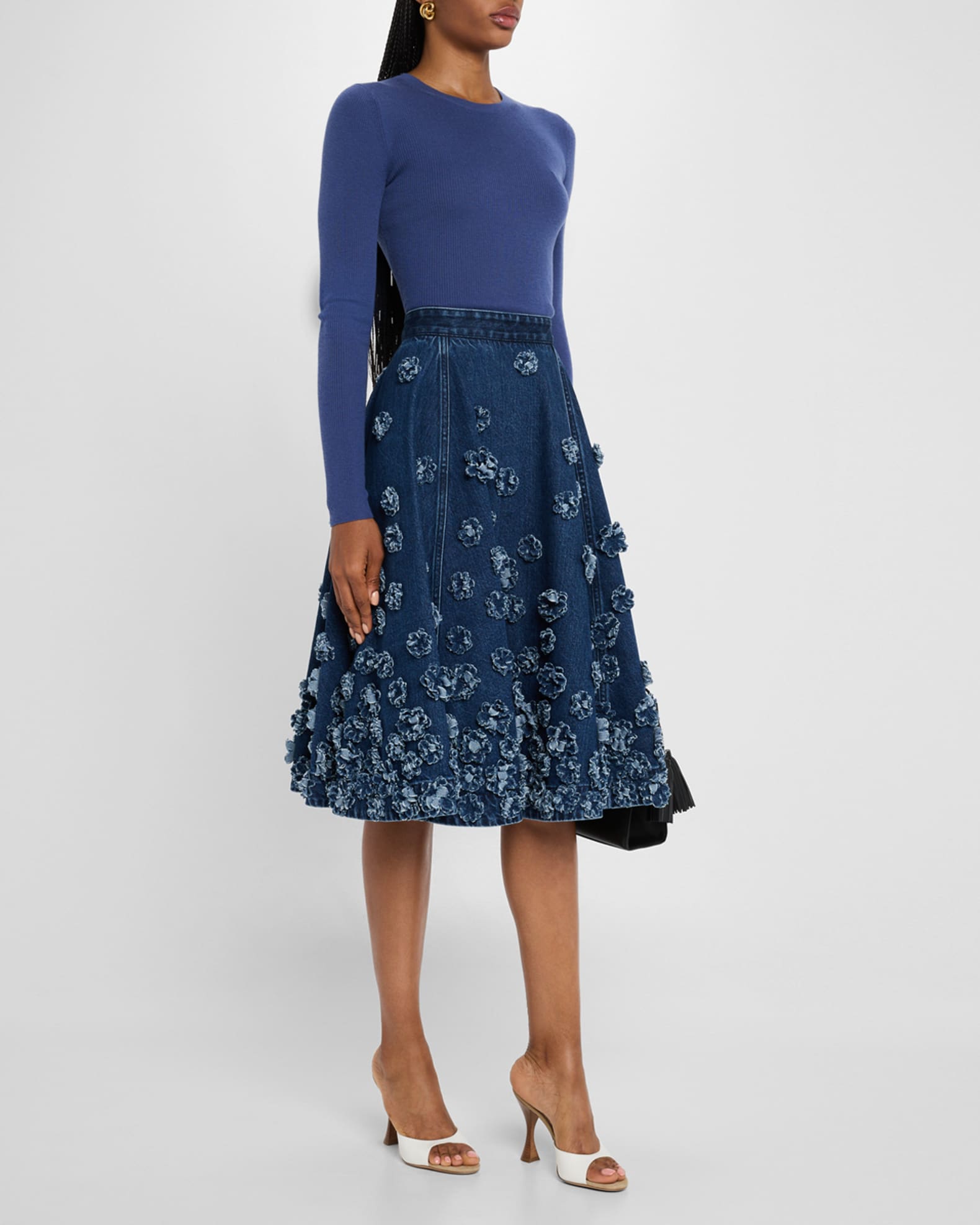 Michael Kors Collection Floral Hand Embroidered Denim Circle
