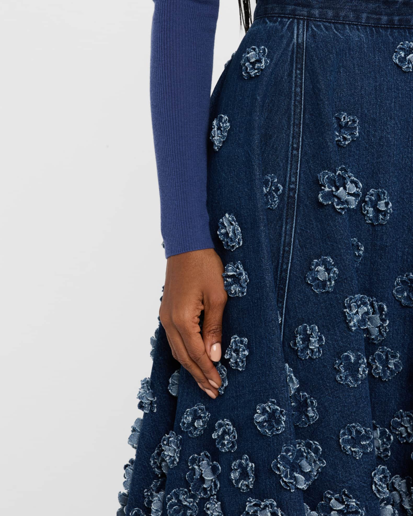Michael Kors Collection Floral Hand Embroidered Denim Circle