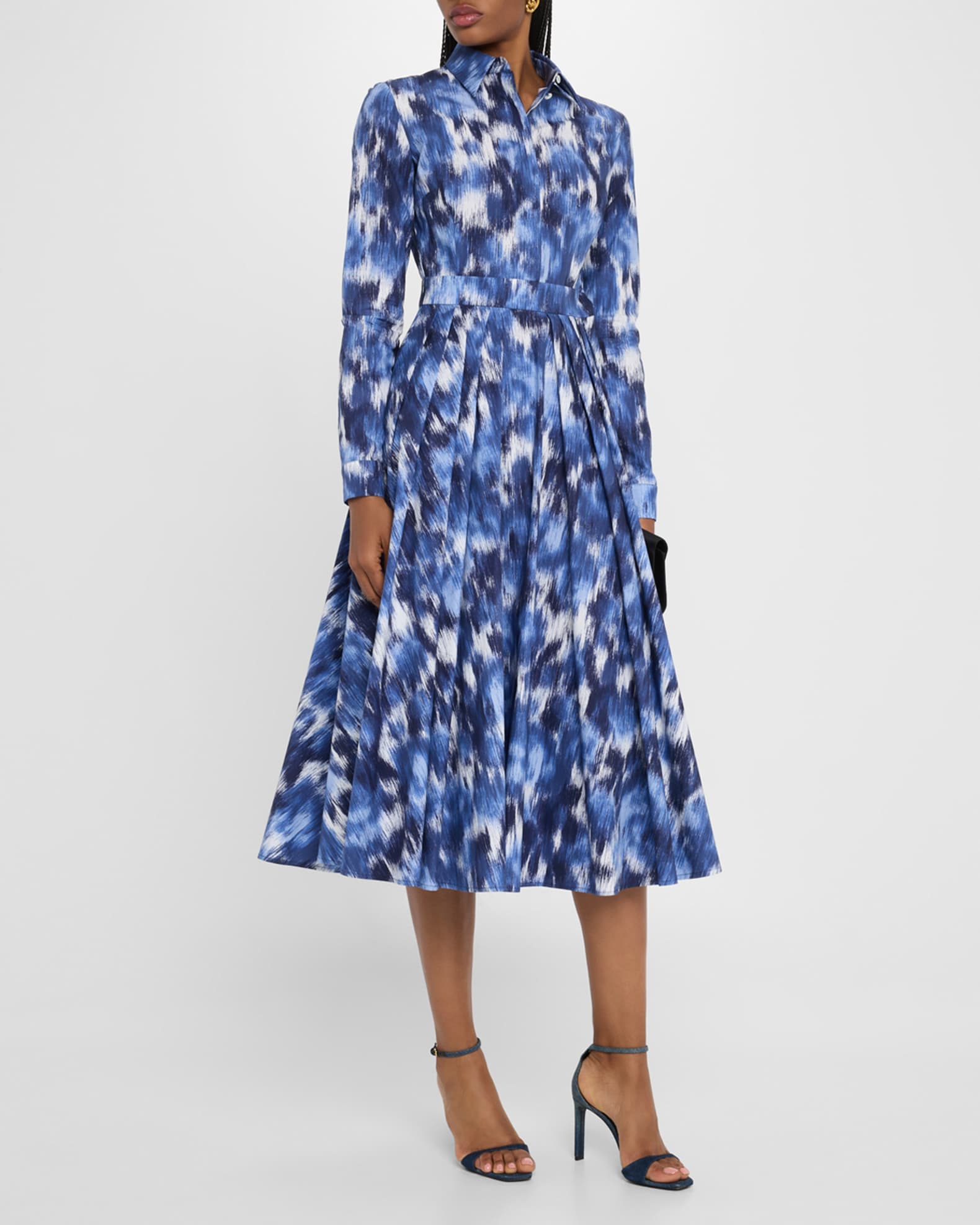 Floral Chine Poplin Pleated Midi Shirtdress 1