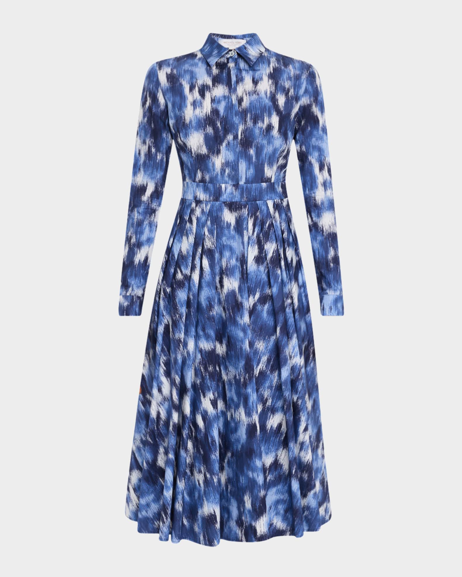 Floral Chine Poplin Pleated Midi Shirtdress 0