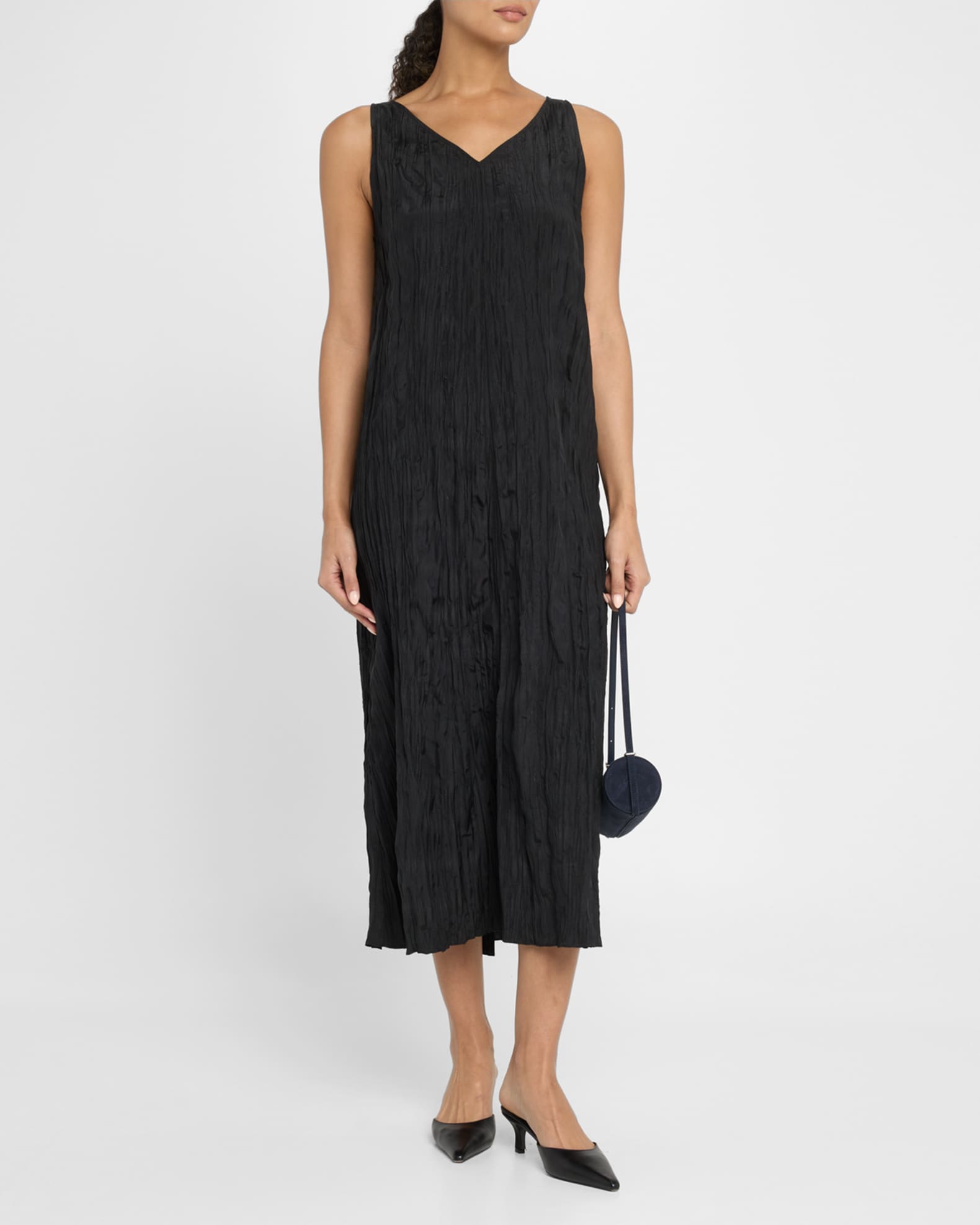 Sleeveless Crinkled Silk Midi Dress 1