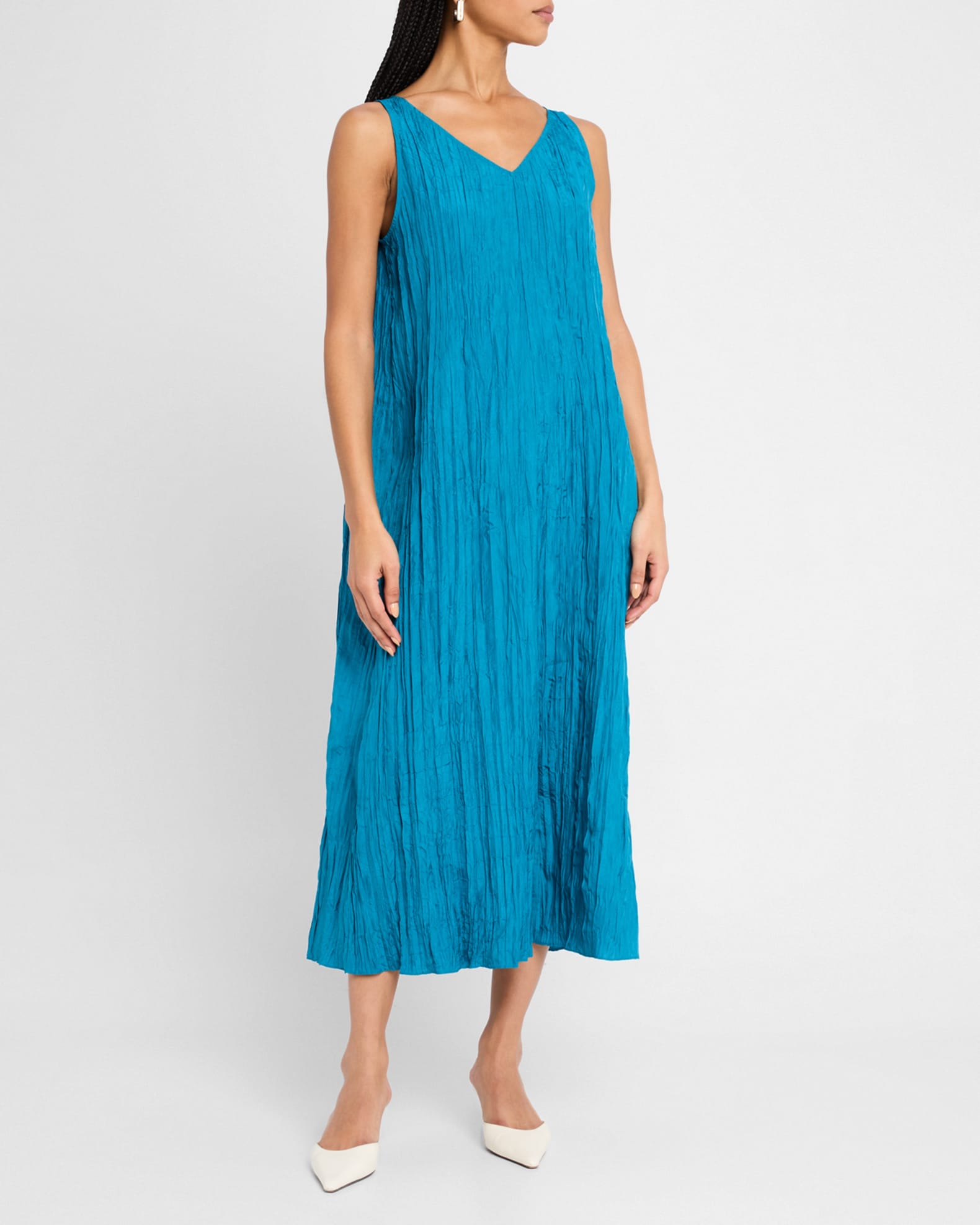 Sleeveless Crinkled Silk Midi Dress 1