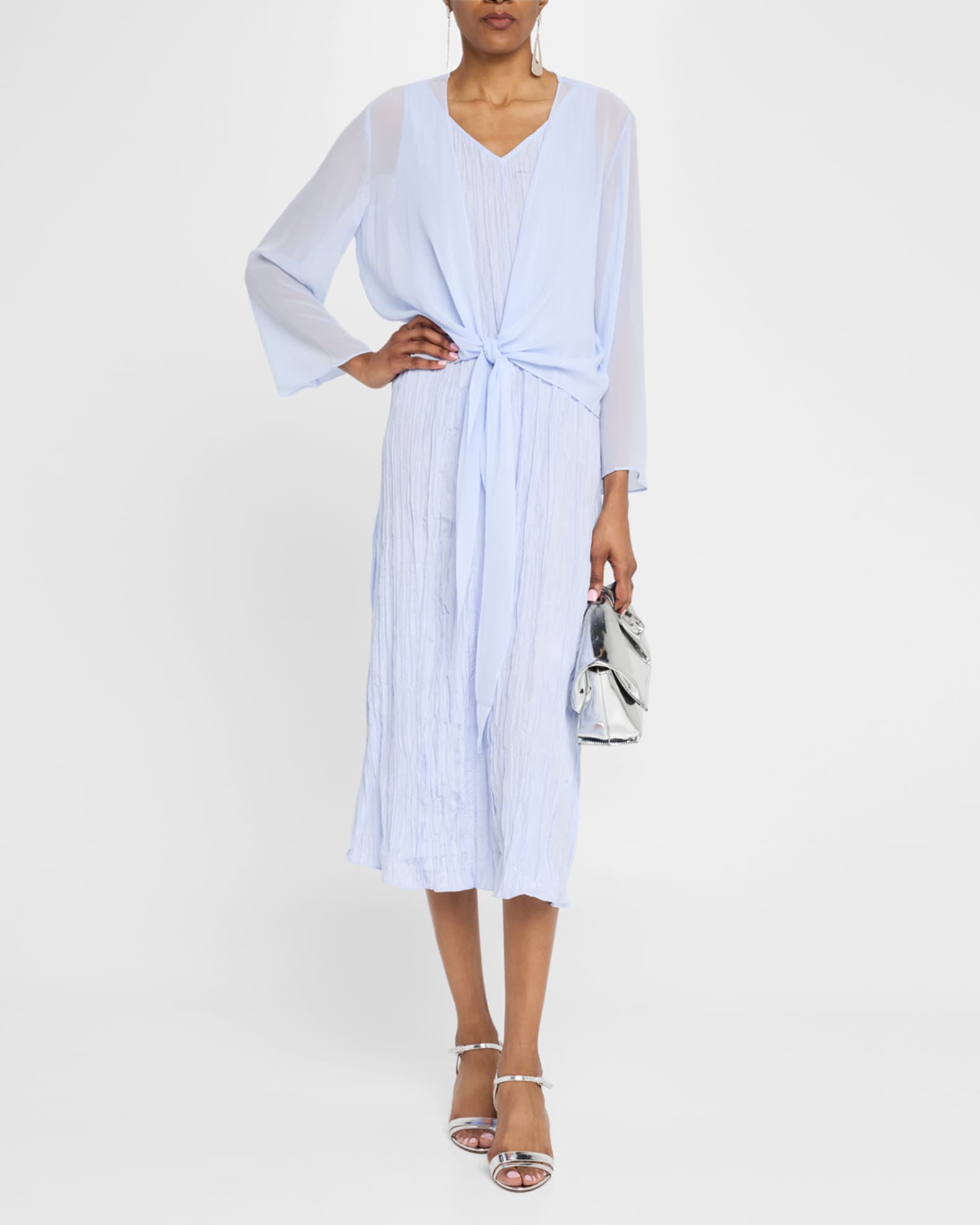 Sleeveless Crinkled Silk Midi Dress 1