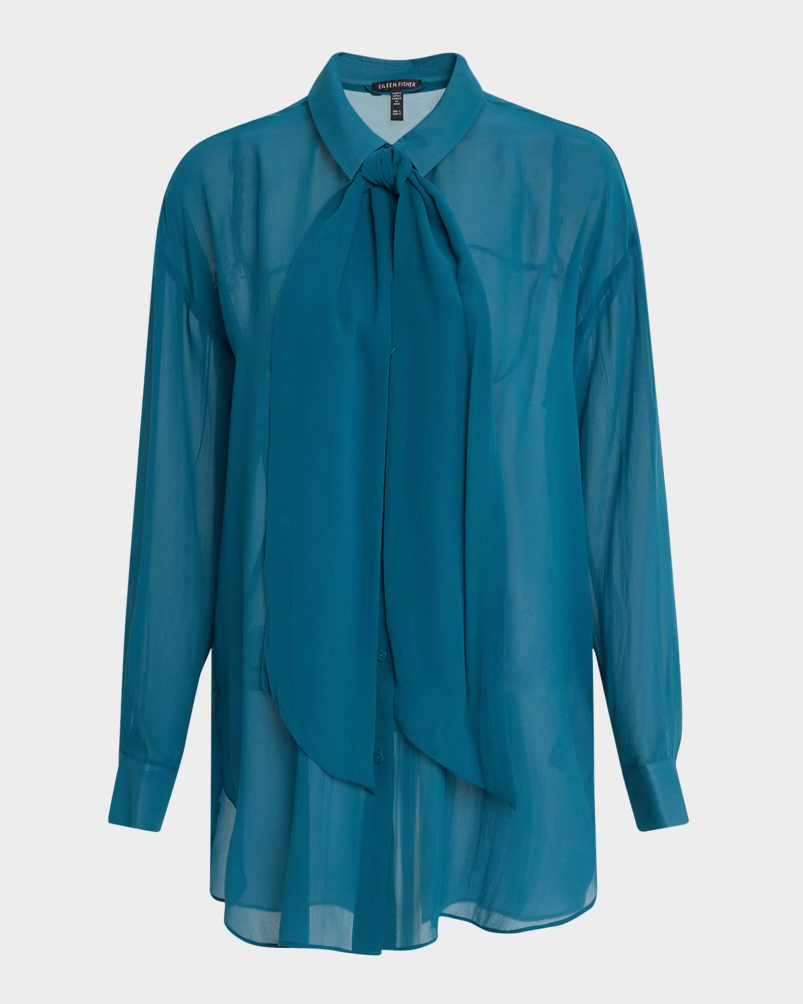 Tie-Neck Sheer Silk Georgette Blouse 0