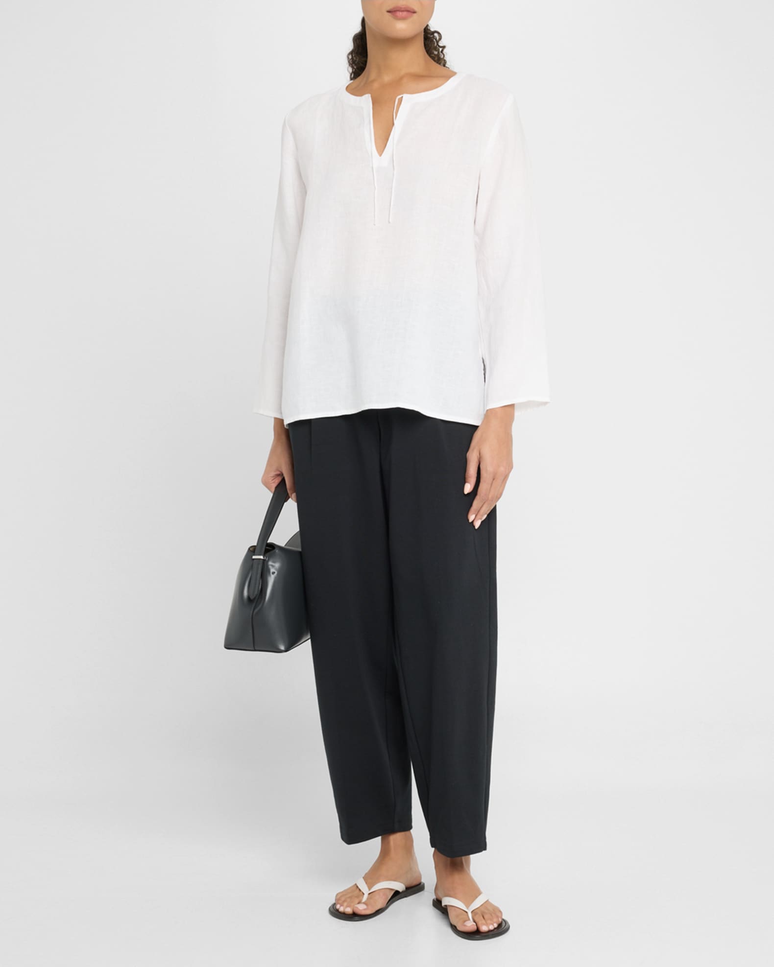 Tie-Neck Organic Linen Top - Thumbnail 2