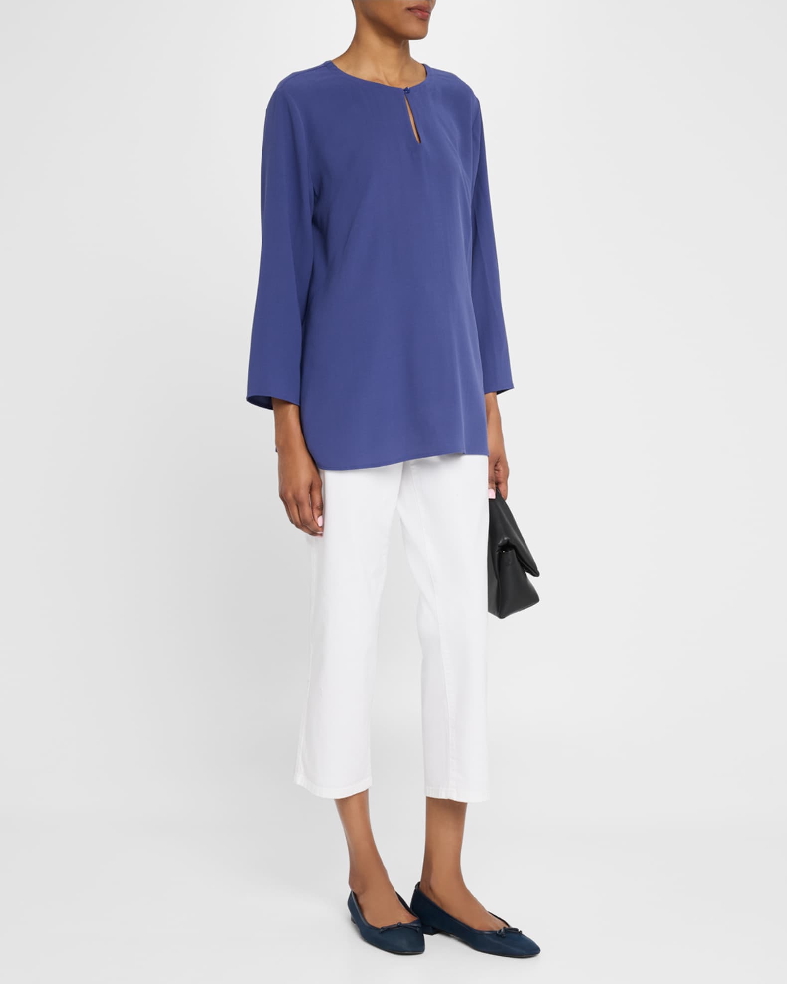Keyhole Silk Georgette Crepe Tunic 1