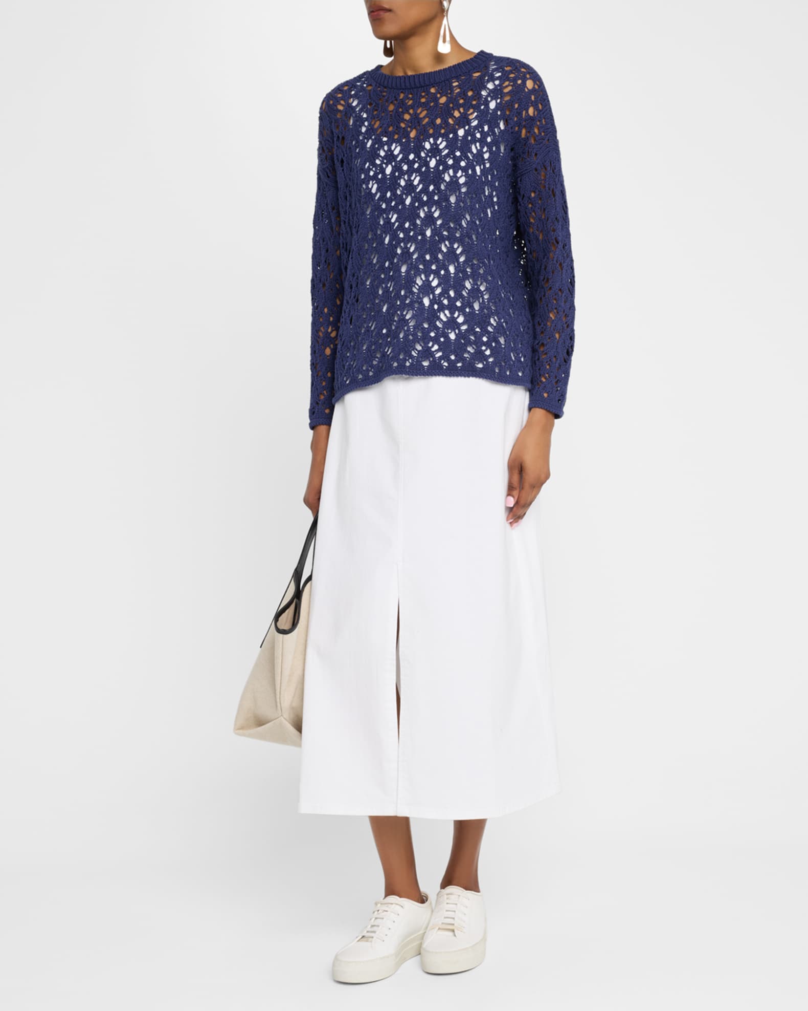 Petite Organic Cotton Denim Midi Skirt - Thumbnail 2