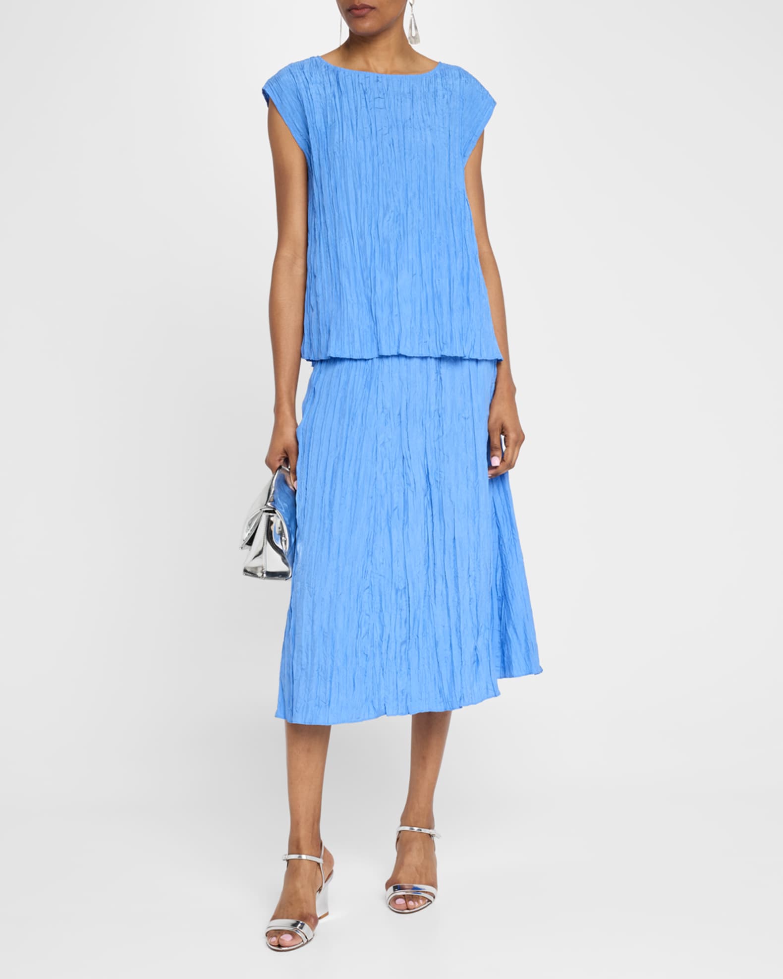 eileen fisher crushed silk scoop neck sleeveless midi dress EILEEN FISHER Crushed-Silk V-Neck Dress