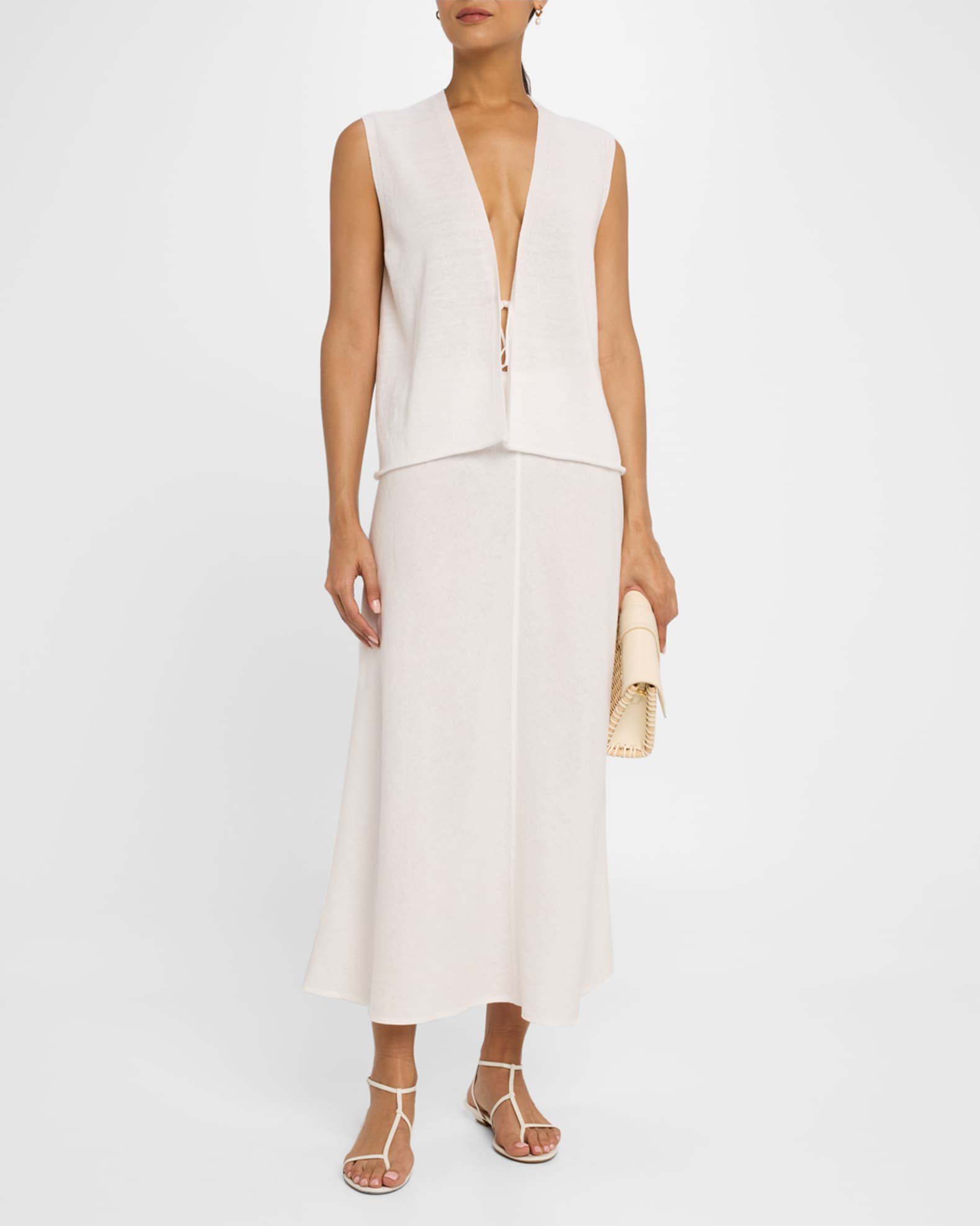 A-Line Organic Linen Midi Skirt - Thumbnail 2