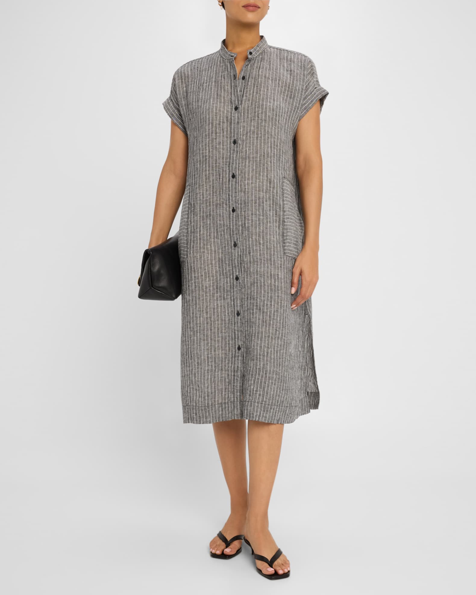 Striped Organic Linen Midi Dress 1