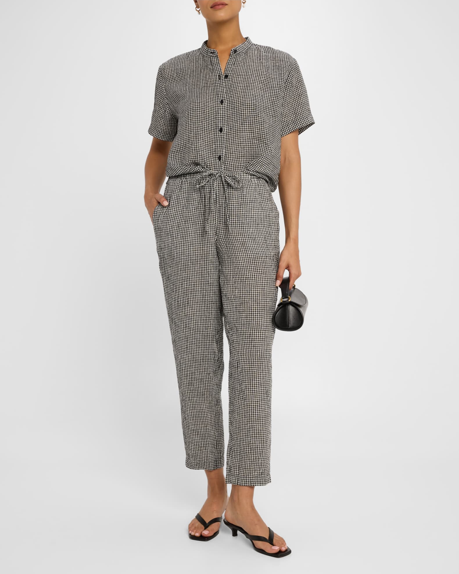 Tapered Check Organic Linen Ankle Pants 1