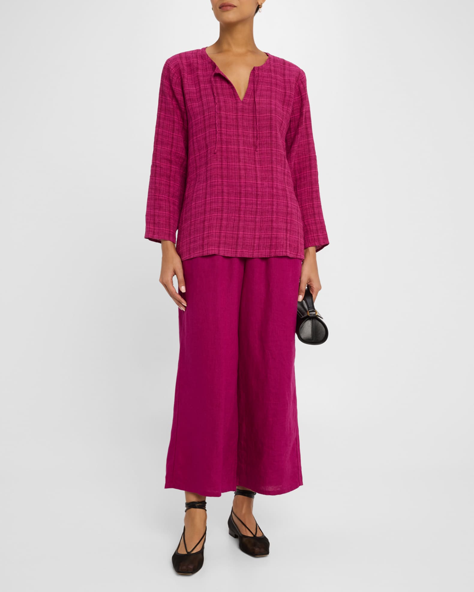 Puckered Plaid Organic Linen Top 1