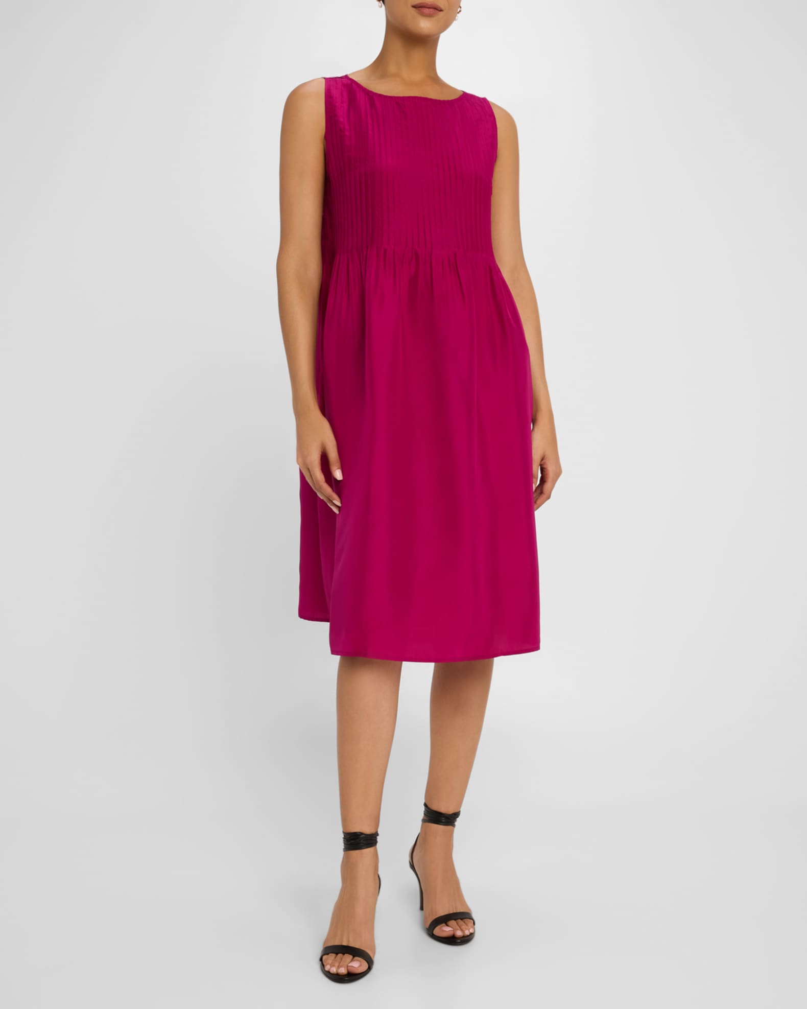 Sleeveless Pintuck Silk Midi Dress 1
