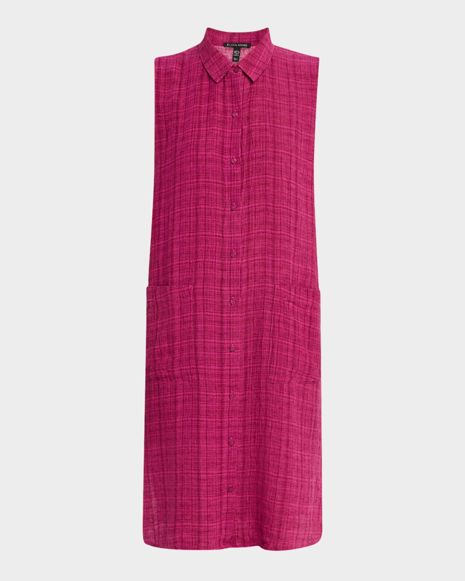 Crinkled Plaid Organic Linen Shift Shirtdress 0