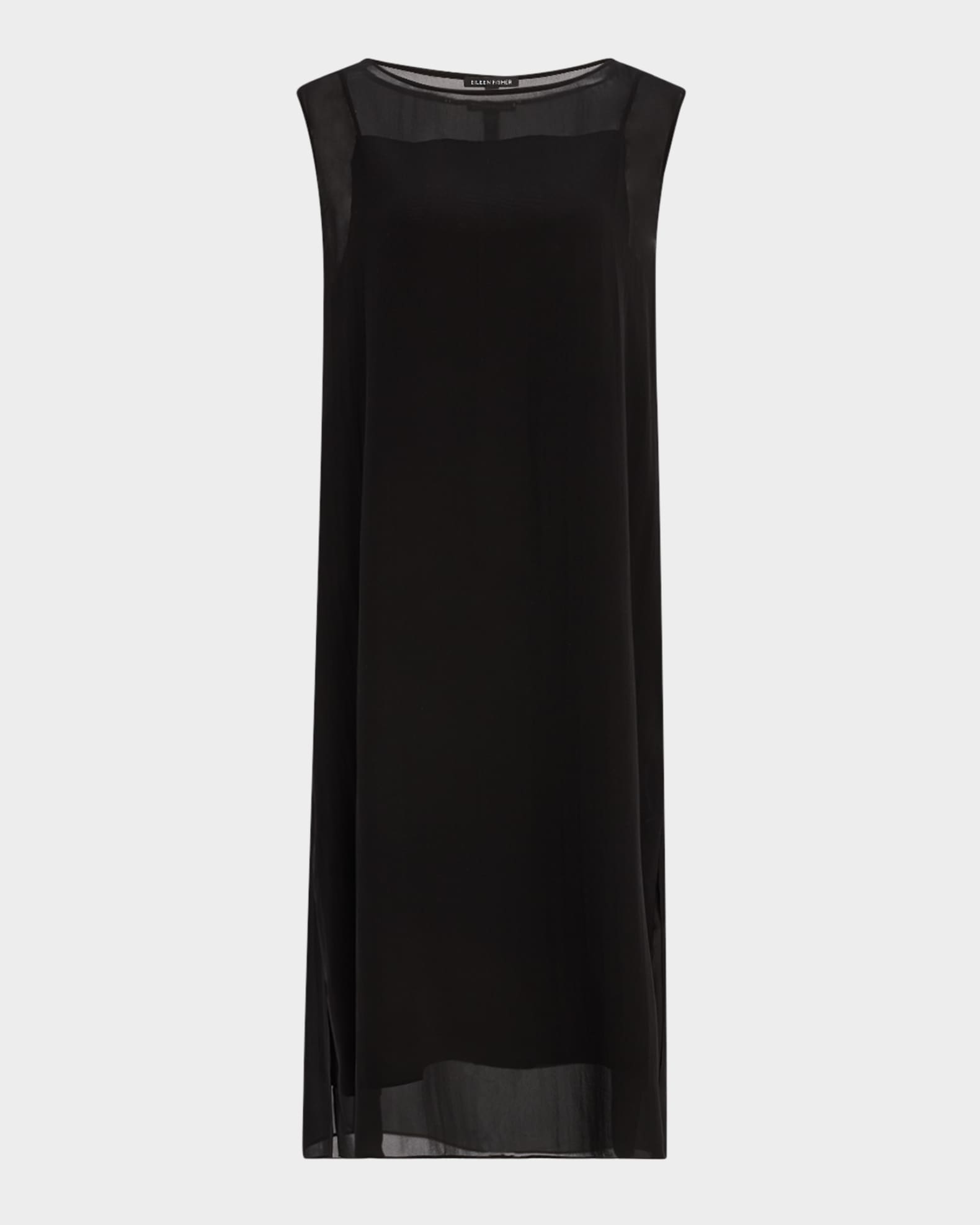 Bateau-Neck Sheer Silk Georgette Midi Dress 0